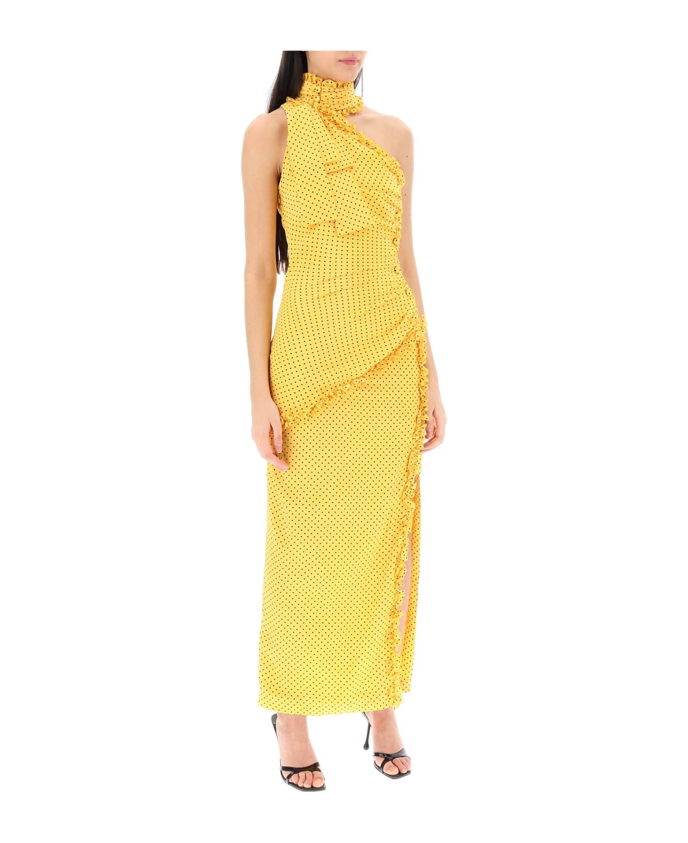 Alessandra Rich Polka Dot One-shoulder Maxi Dress - YELLOW/BLACK