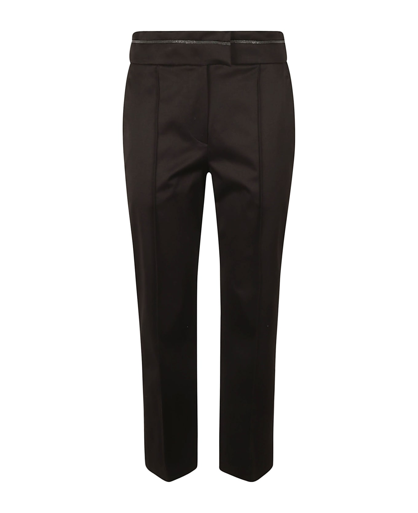 Brunello Cucinelli High Embellished Waist Plain Crop Trousers - Black