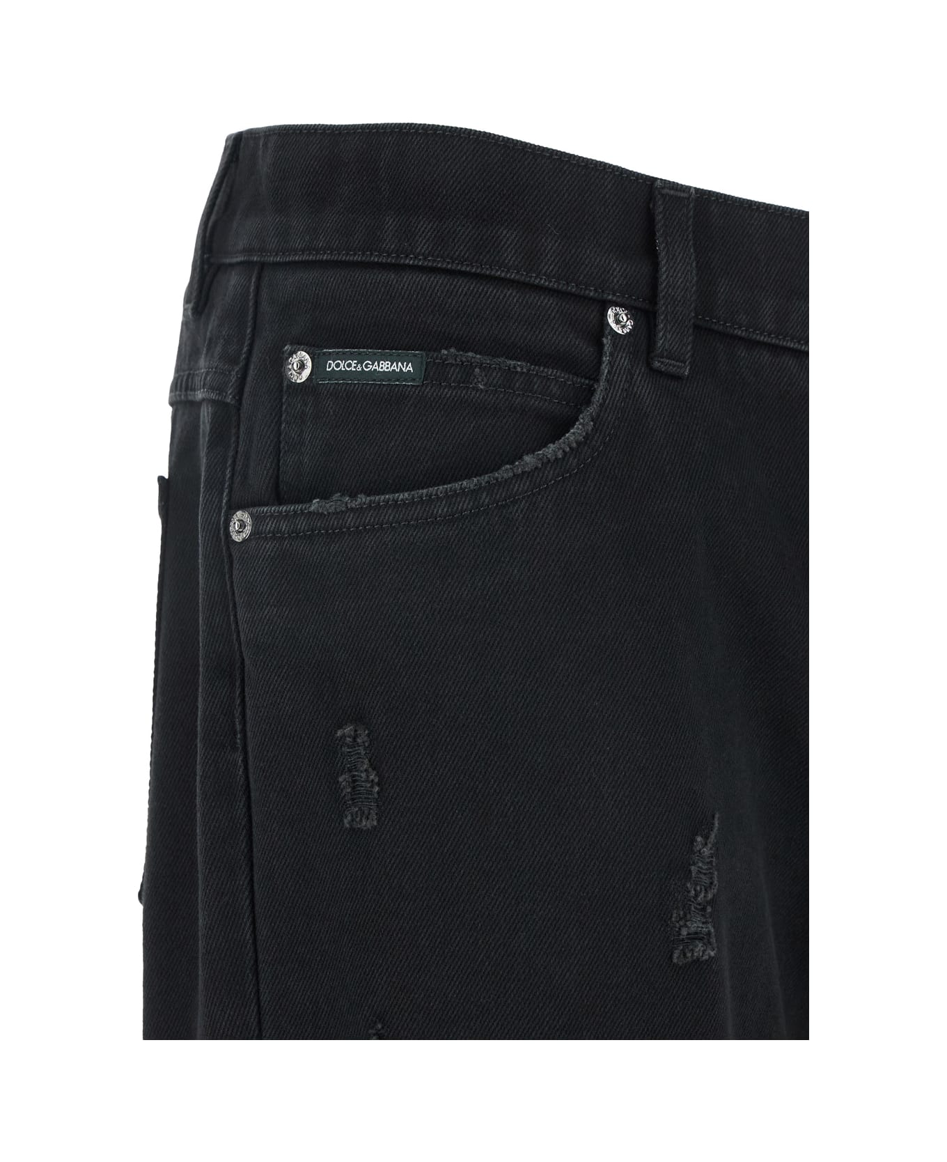 Dolce & Gabbana Logo Patch Ripped Jeans - Blu デニム