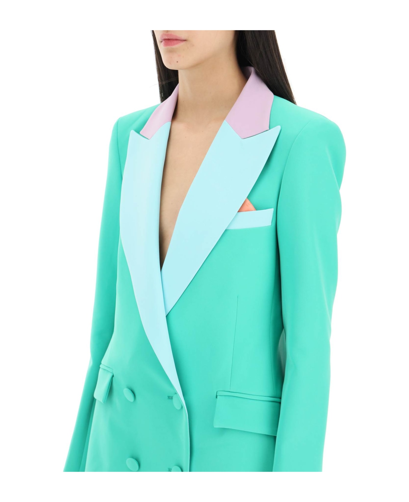 Hebe Studio 'bianca' Double-breasted Blazer In Neo-crepe - GREEN CIEL LILAC (Green)