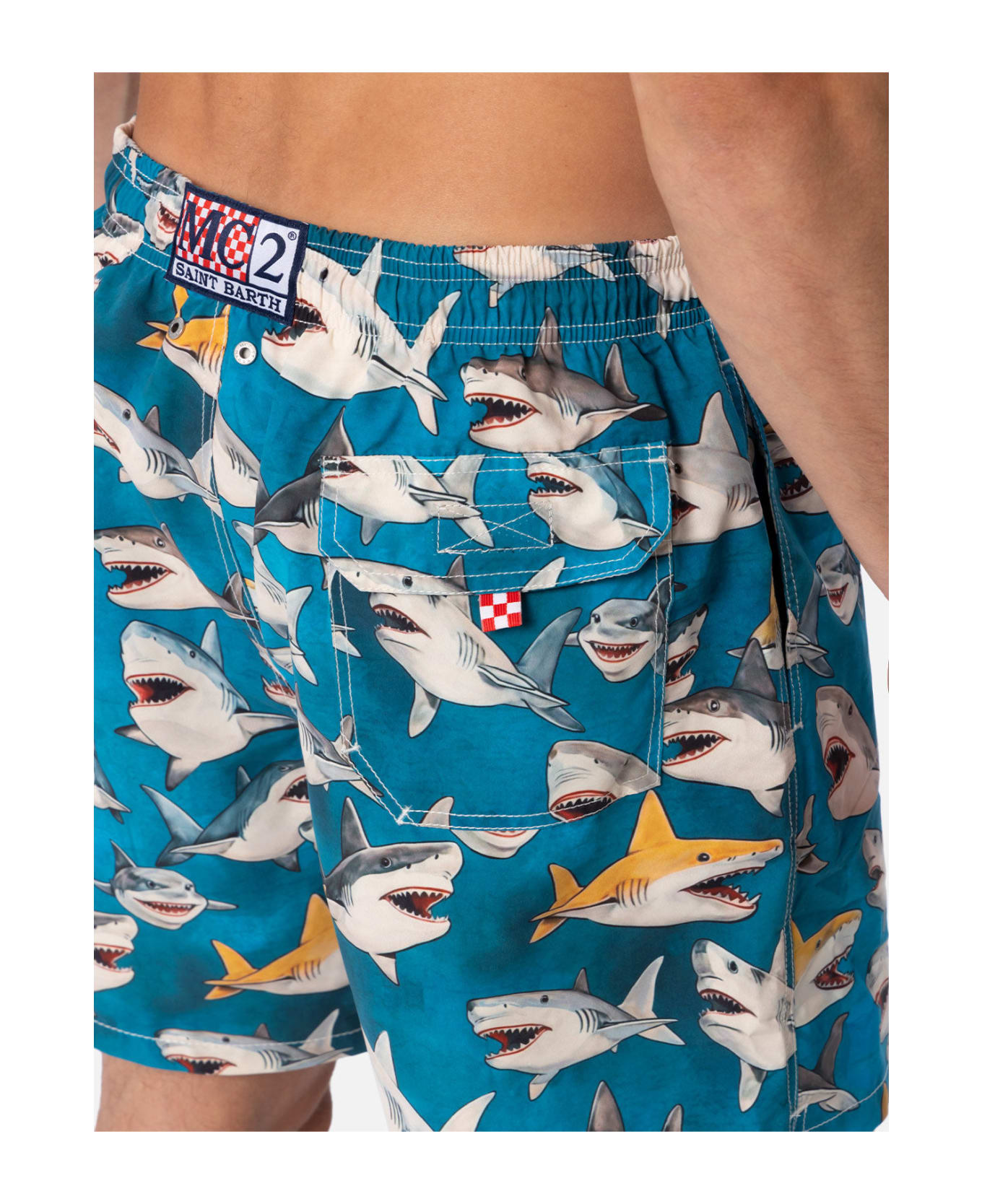 MC2 Saint Barth Man Mid-length Gustavia Swim-shorts With Shark Print | Ai Co-created Design By Rickdick - Powered By Red-eye - GREEN