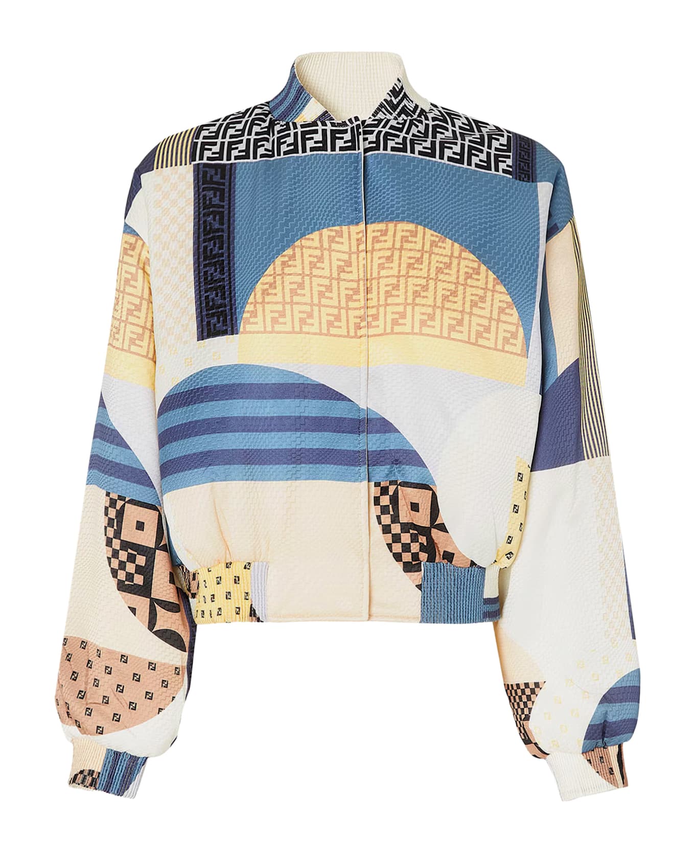 Fendi Reversible Patchwork Silk Bomber - OCEAN-25