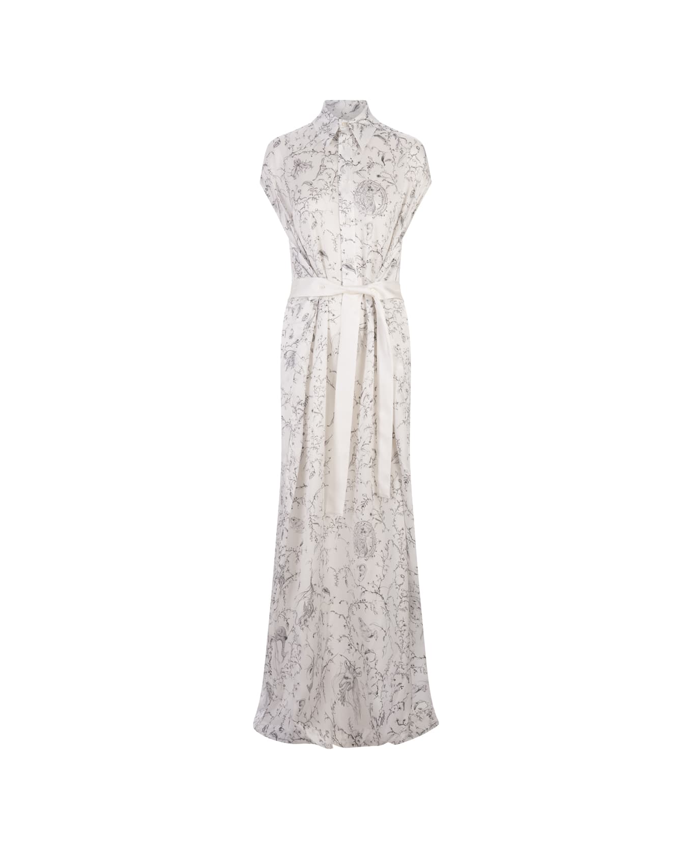 Fabiana Filippi Long Satin Dress With Fabula Print - White