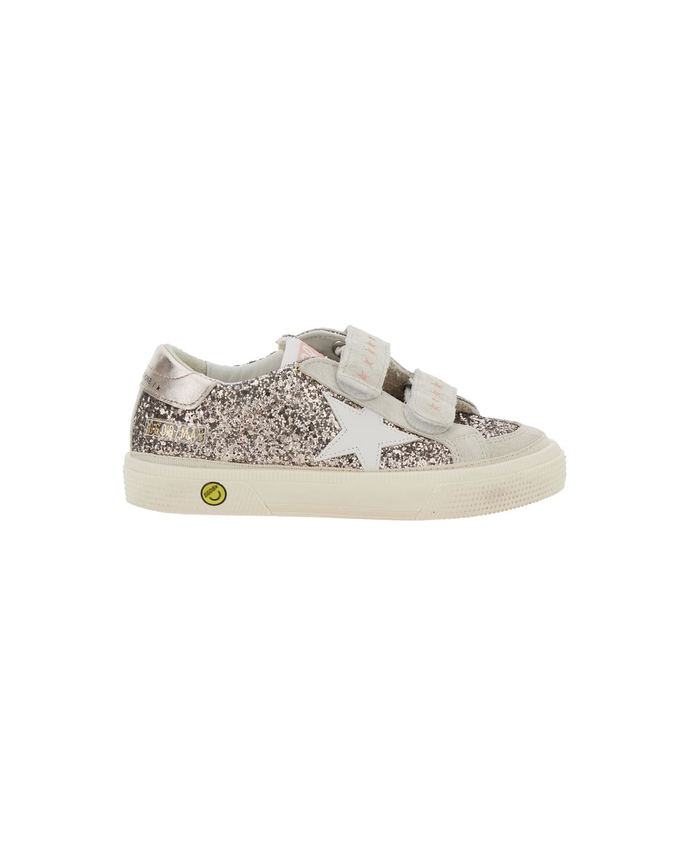 Golden Goose 
may School
 Grey Glittered Low Top Sneakers With Star Patch On The Side In Leather Blend Girl - Grey