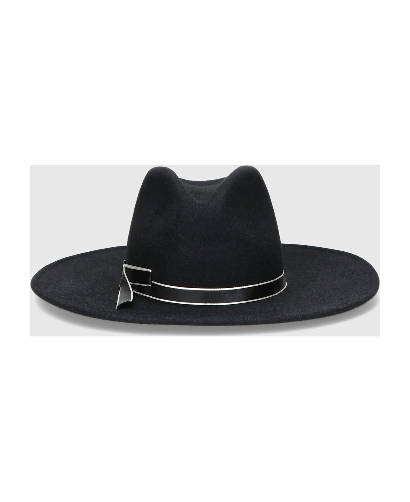 Borsalino Andrea Brushed Felt With Shiny Hatband - BLACK, TONE ON TONE HATBAND