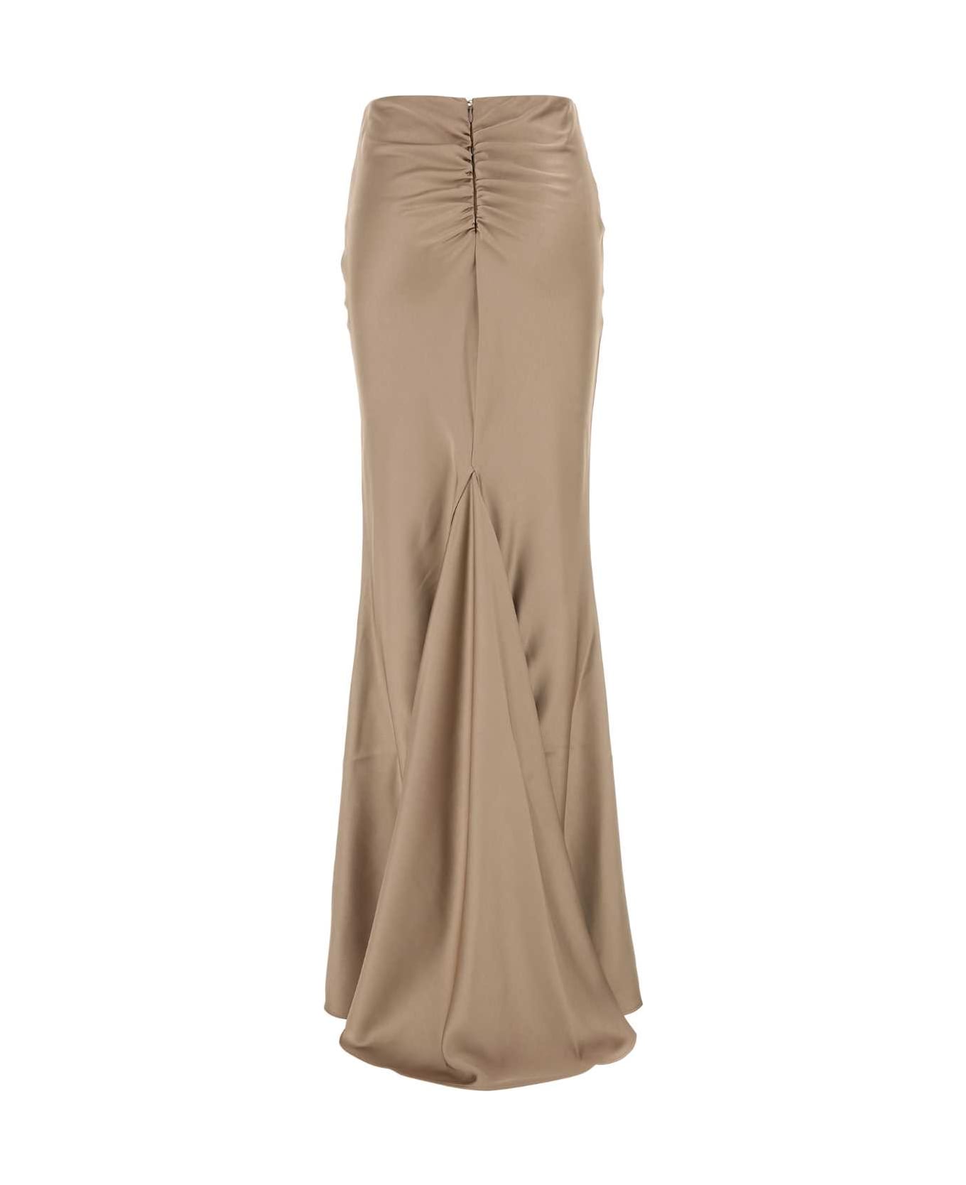 The Andamane Beige Satin Skirt - GREIGE