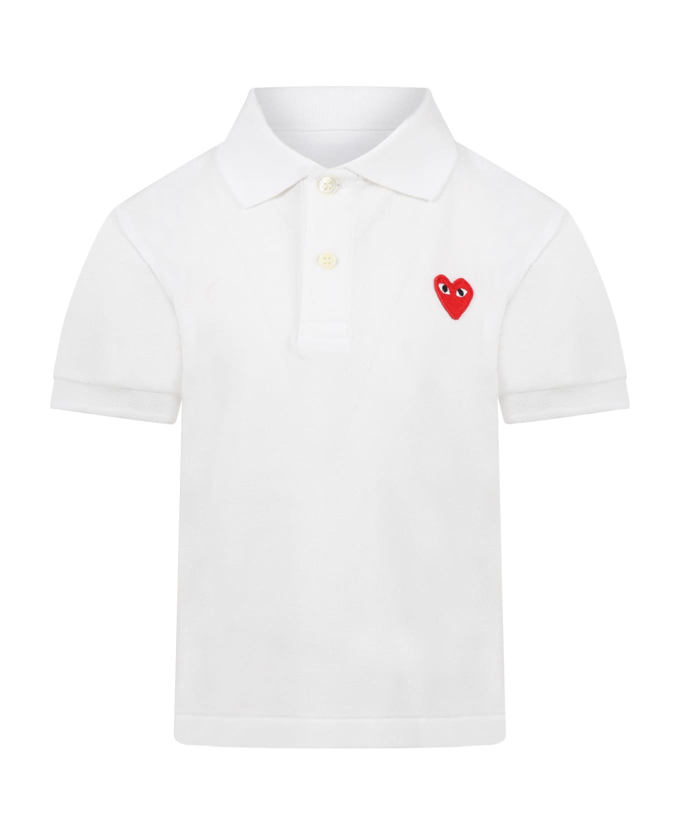 Comme des Garçons Play White Polo T-shirt For Kids With Logo - WHITE