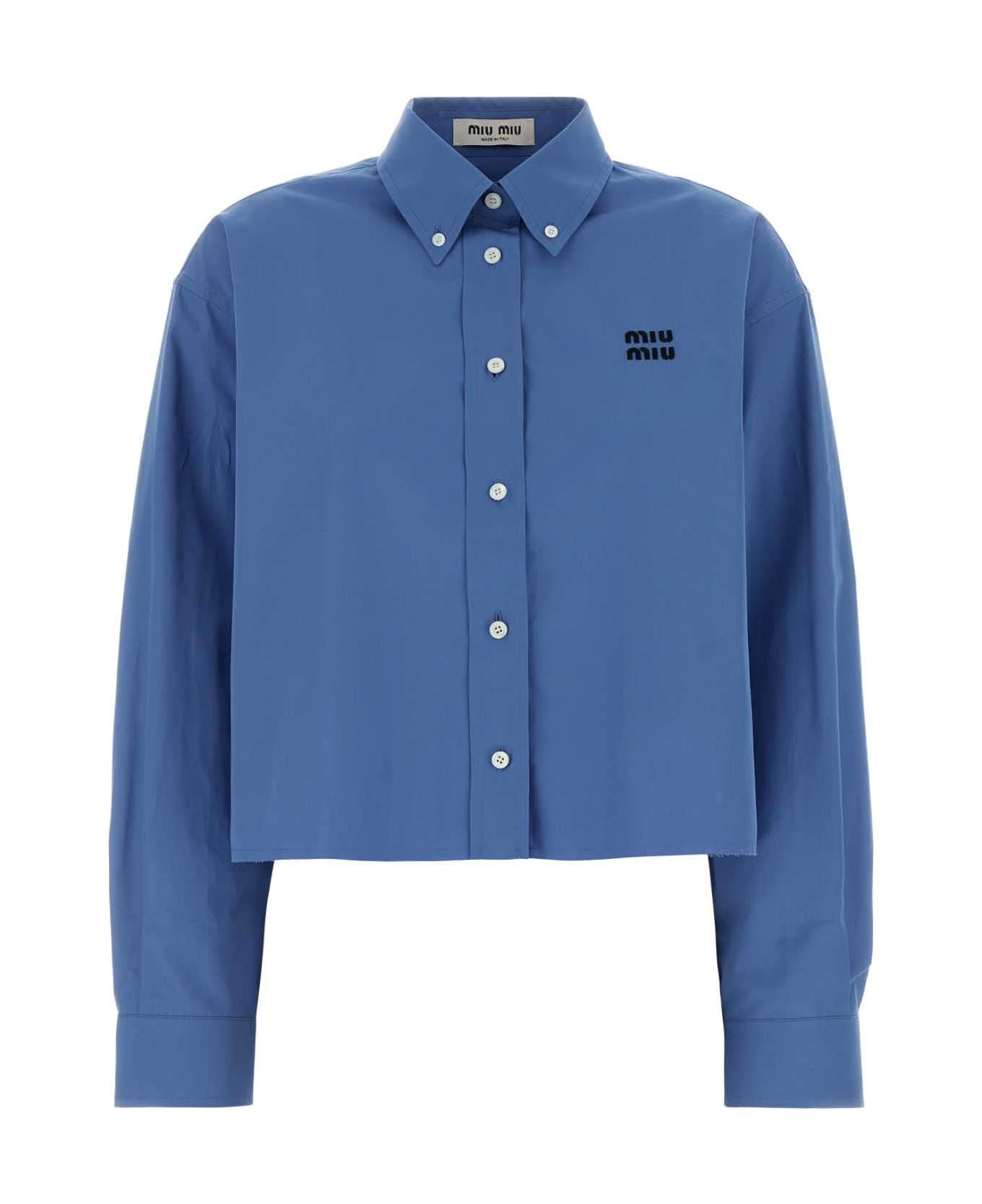 Miu Miu Cerulean Blue Poplin Oversize Shirt - PERVINCA