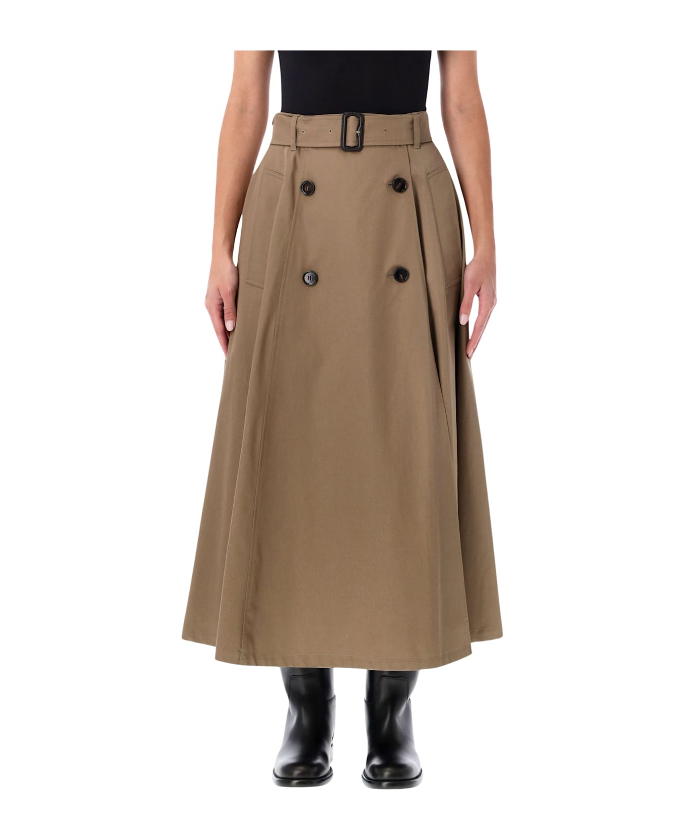 Burberry London Gabardine Trench Midi Skirt - CLAY BROWN