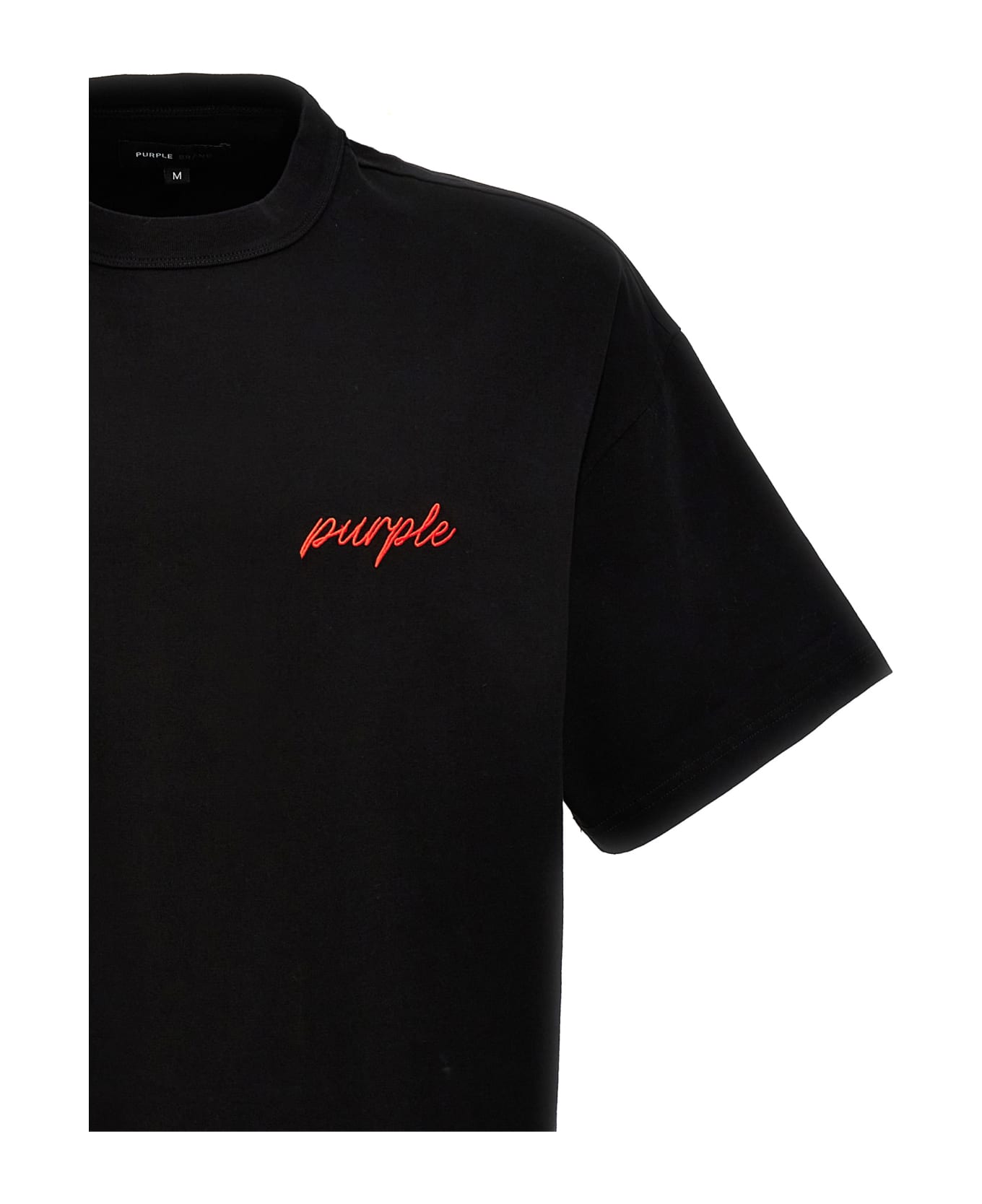 Purple Brand Logo Embroidery T-shirt - Black   シャツ