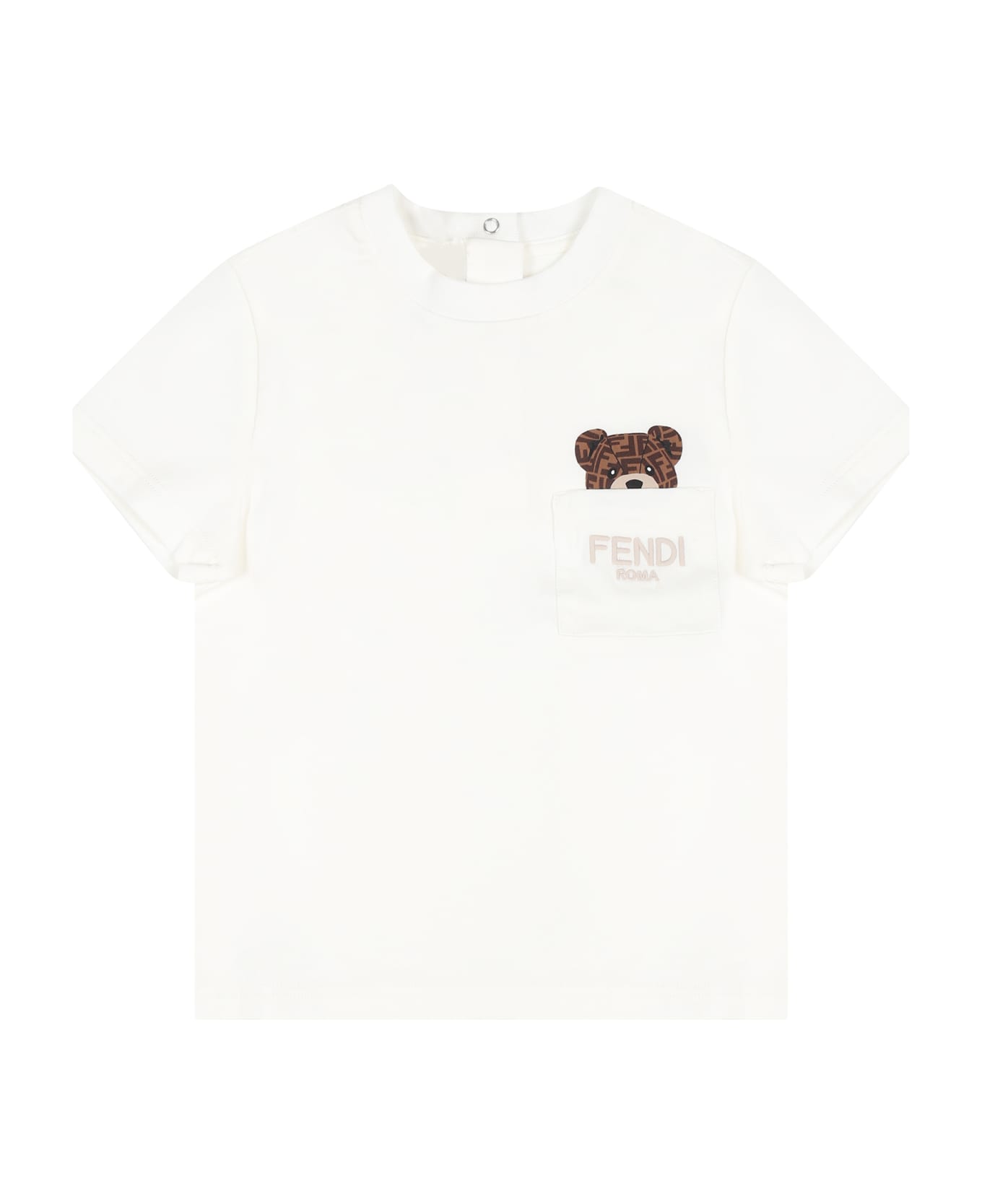 Fendi White T-shirt For Babykids With Fendi Bear - White