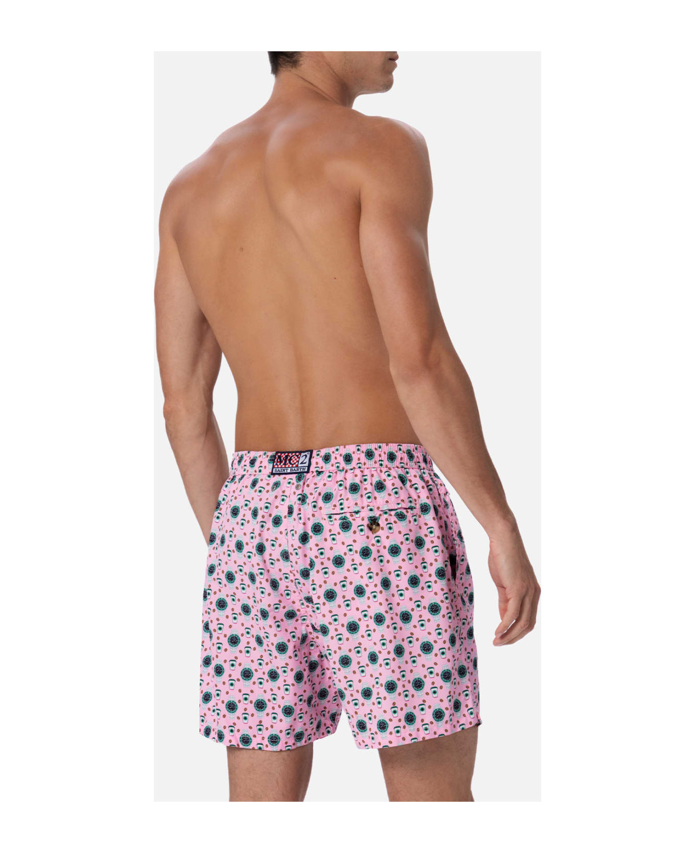 MC2 Saint Barth Man Lightweight Fabric Swim-shorts Lighting Micro Fantasy With Watches Print - PINK