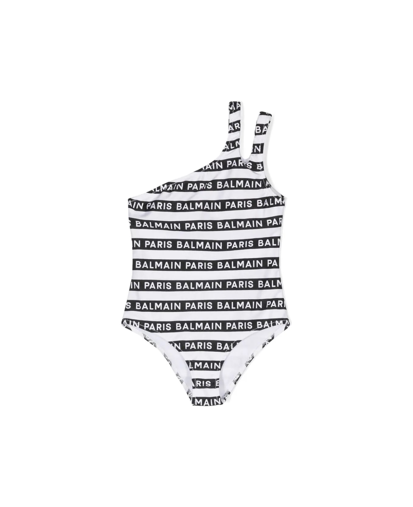 Balmain One-piece Swimwear With Printed Logo Ribbons - White