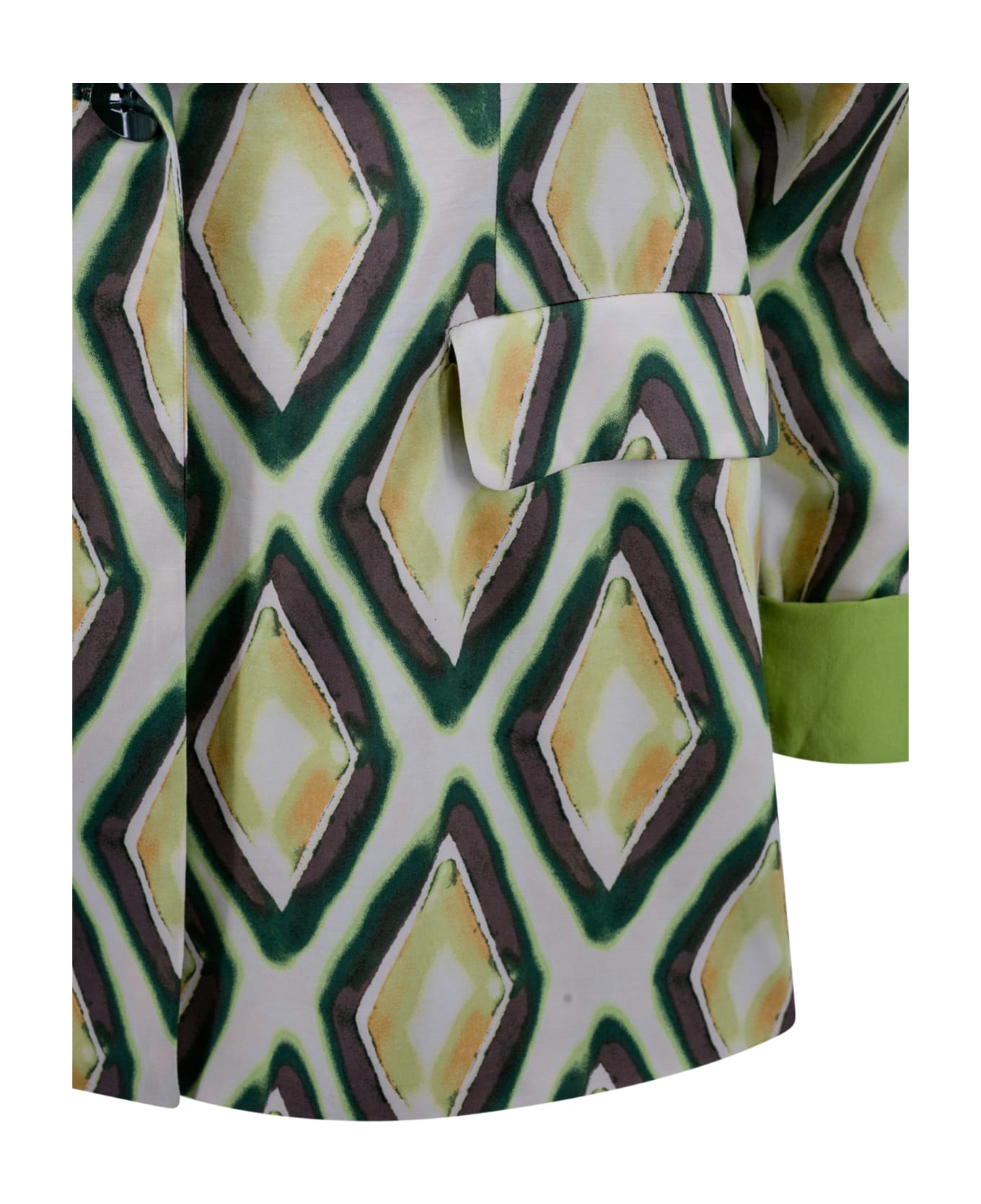 Surkana Printed Satin Blazer With Bow - Green
