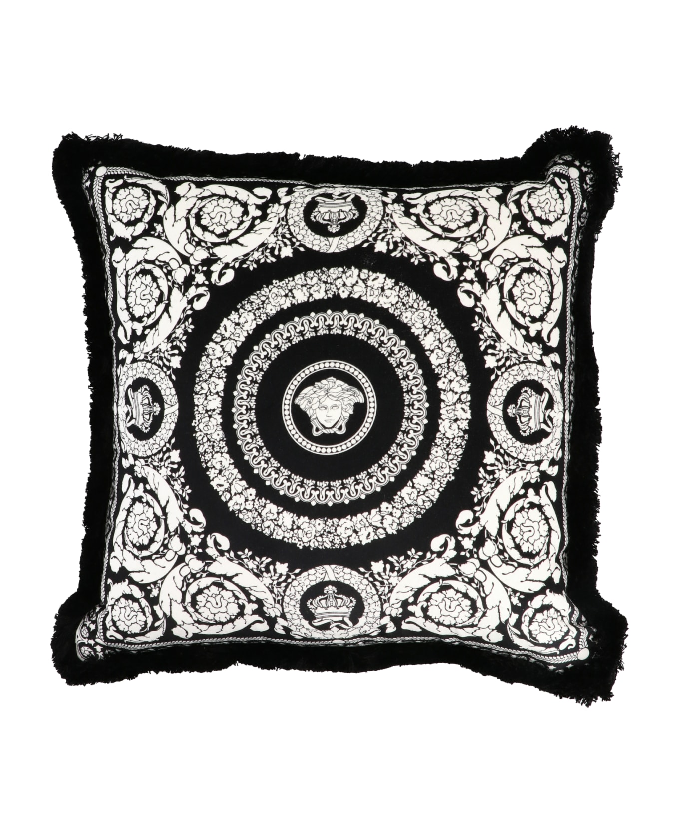 Versace 'barocco Foulard' Small Cushion - White/Black