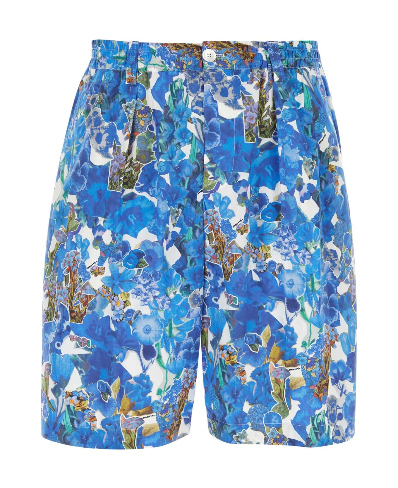 Marni Printed Cotton Bermuda Shorts - COBALT