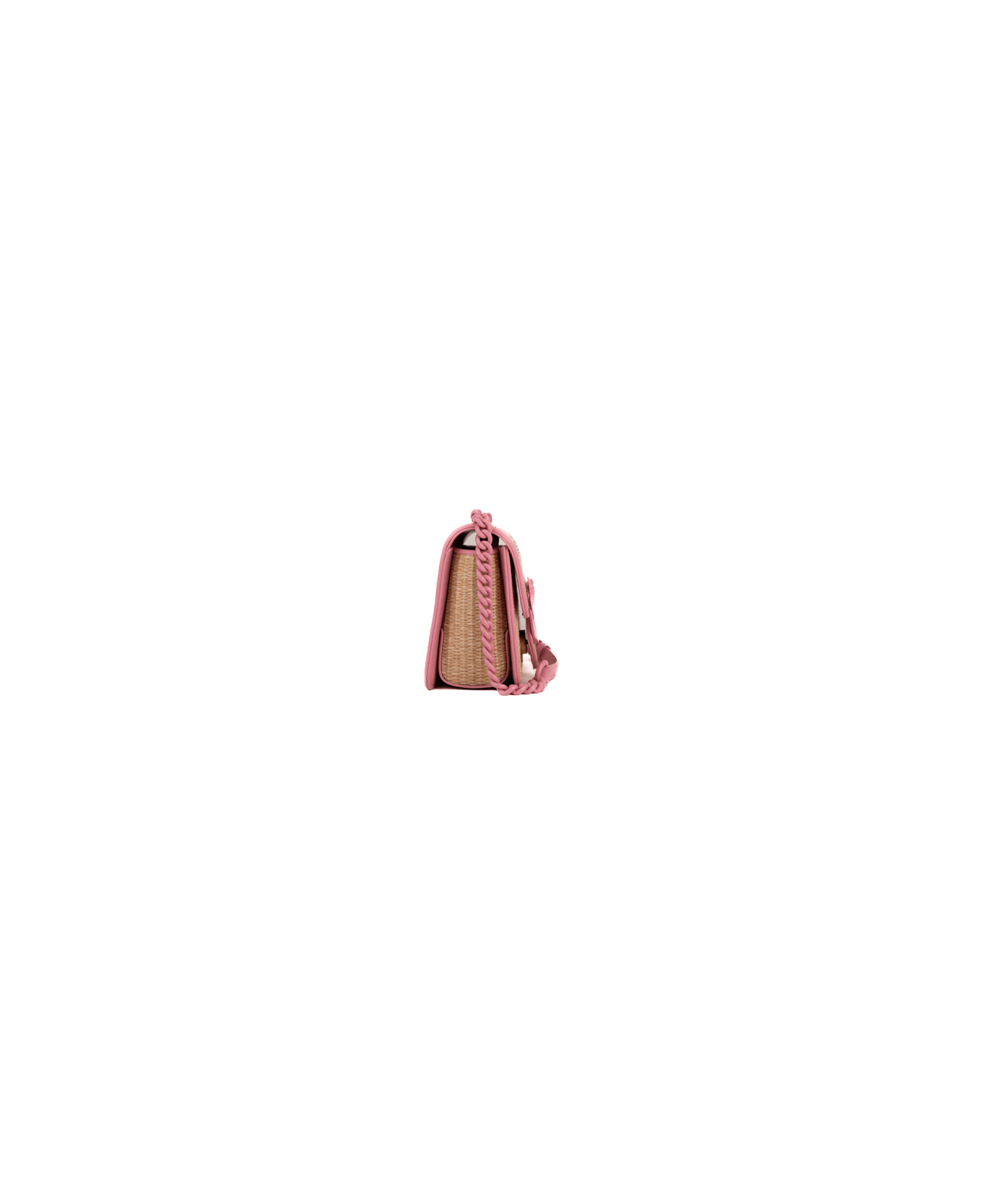 Pinko Mini Love Light Bag In Raffia And Leather - Naturale/rosa