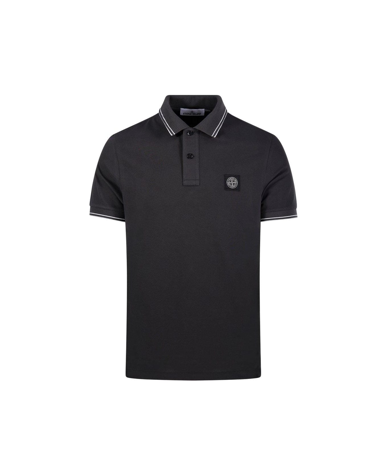 Stone Island Logo Patch Short-sleeved Polo Shirt - Grey