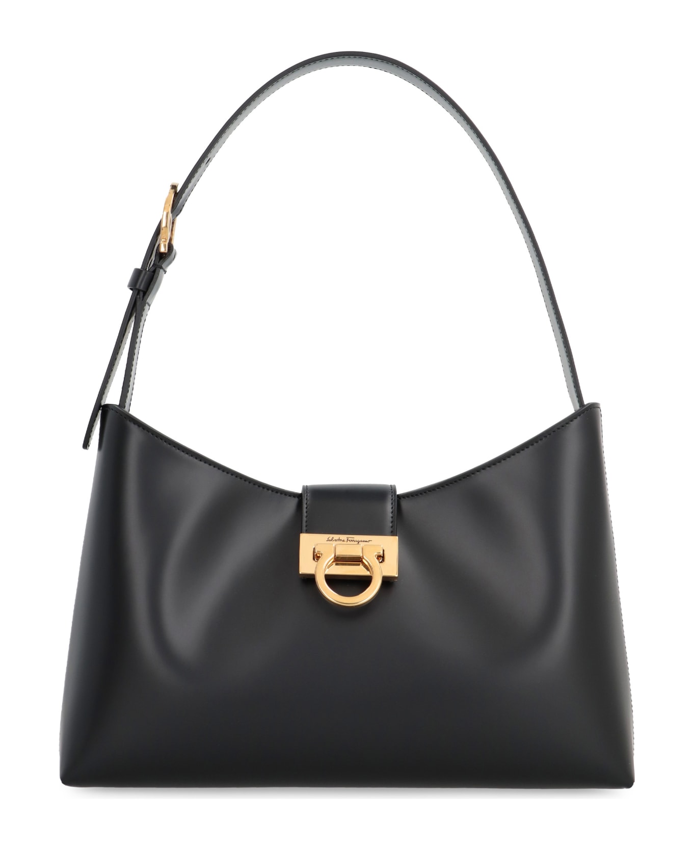 Ferragamo Trifolio Leather Shoulder Bag - black