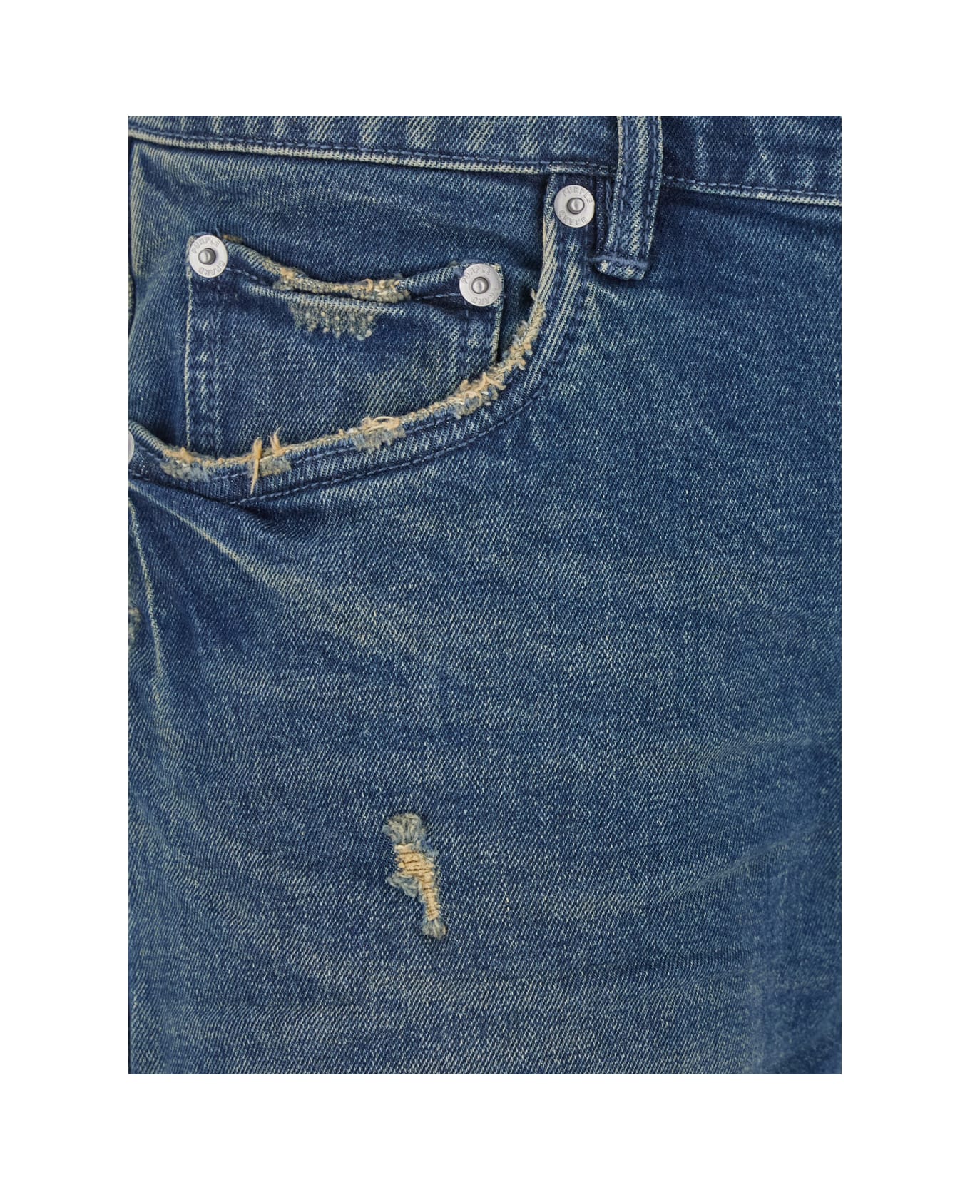 Purple Brand Blue Flared Jeans With Ripped Details On The Front And Logo Patch On The Rear In Denim Man - Blu
