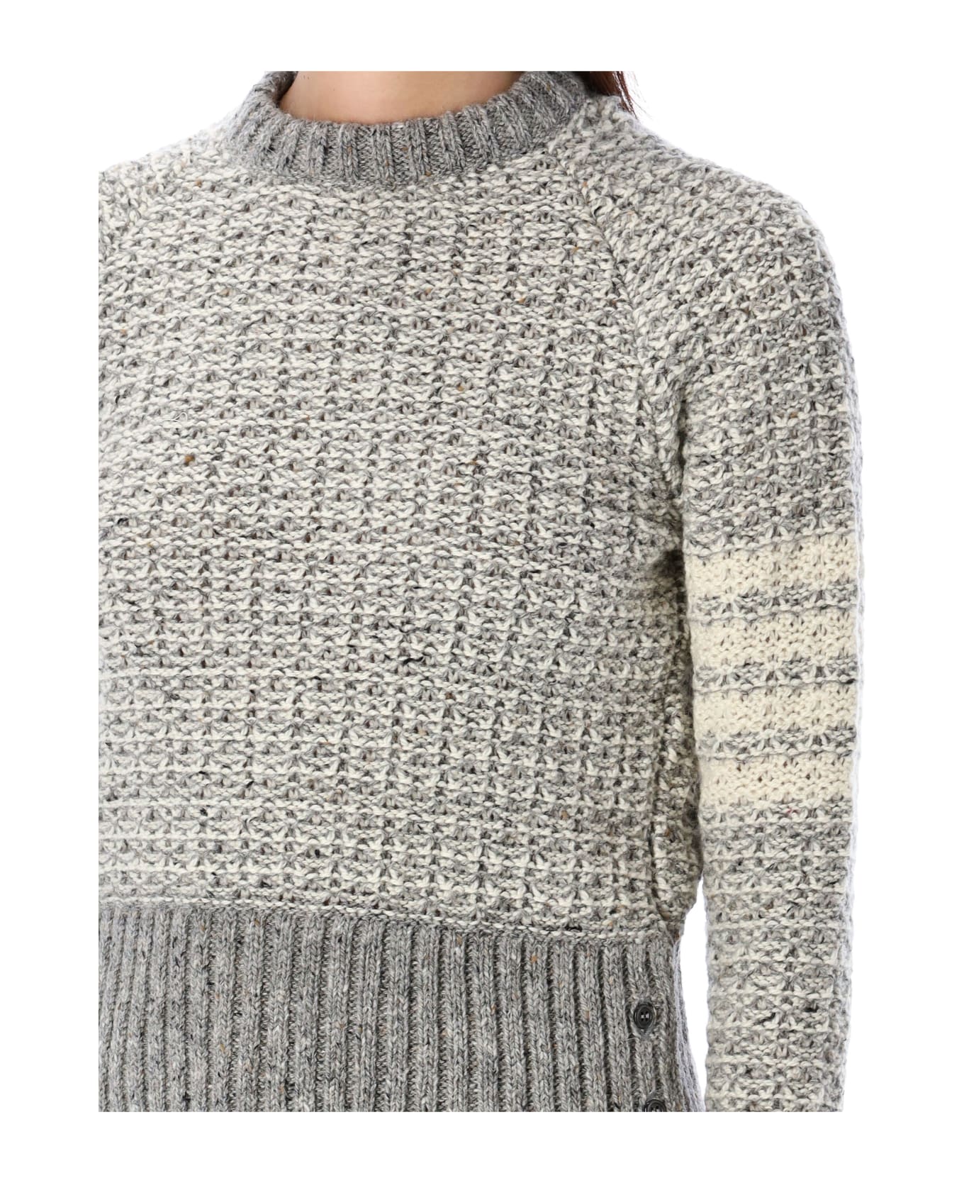 Thom Browne Tuck Stitch Raglan Sleeve Crew Neck Pullover - LT GREY