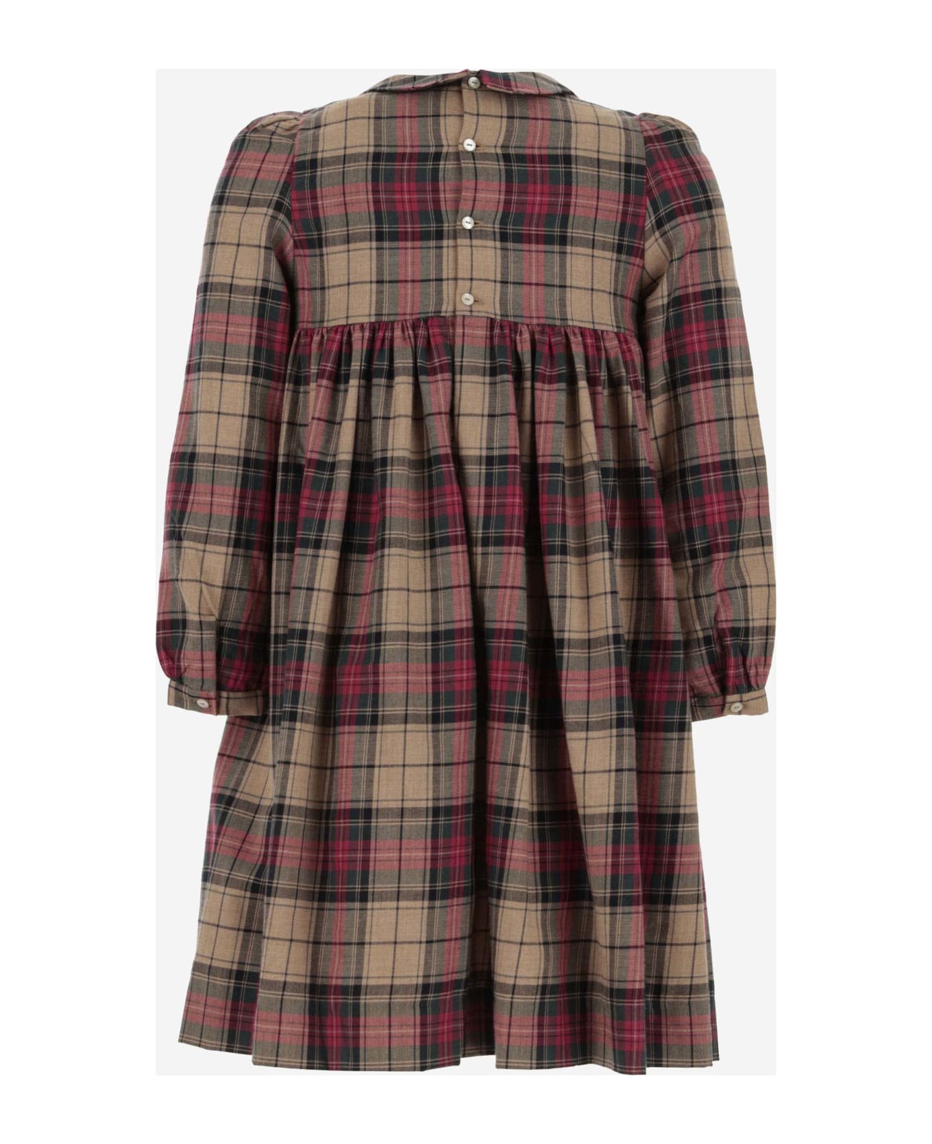 Bonpoint Cotton Dress With Check Pattern - BEIGE ワンピース＆ドレス