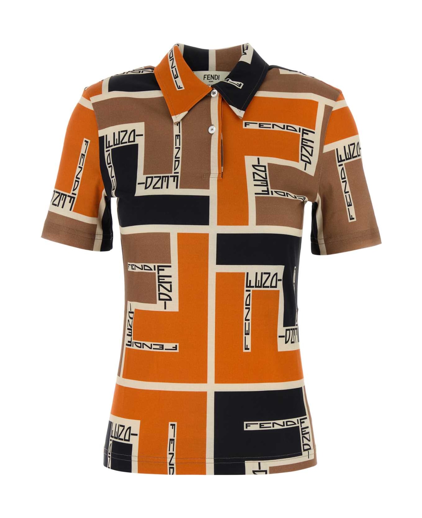 Fendi Printed Cotton Polo Shirt - ORANGEASH