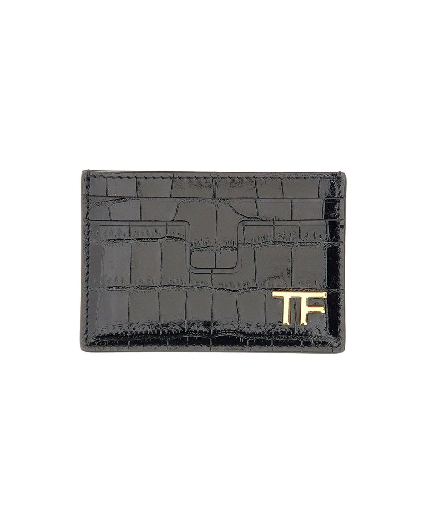 Tom Ford Logo Plaque Embossed Cardholder - BLACK 財布