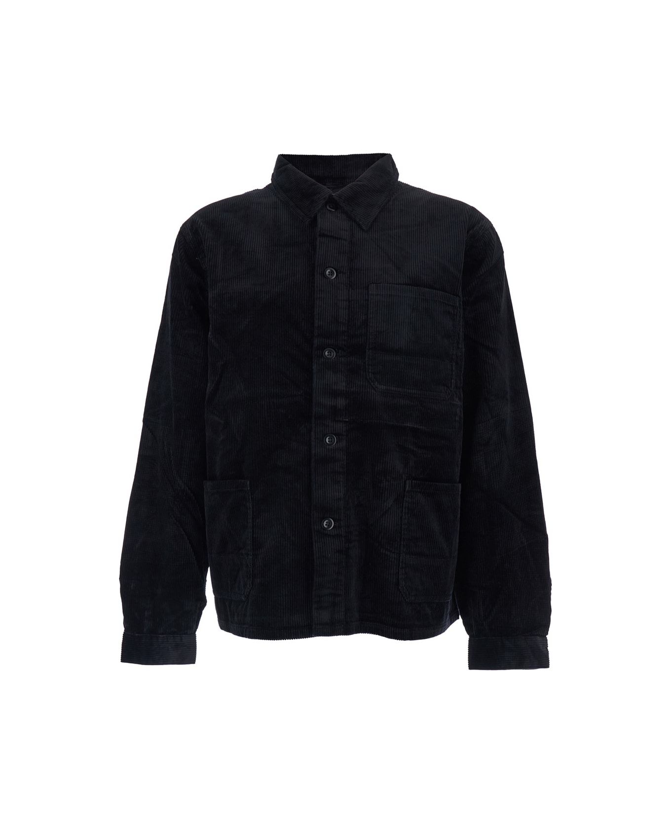 Polo Ralph Lauren Black Jacket With Classic Collar And One Front Patch Pocket In Corduroy Woman - Black