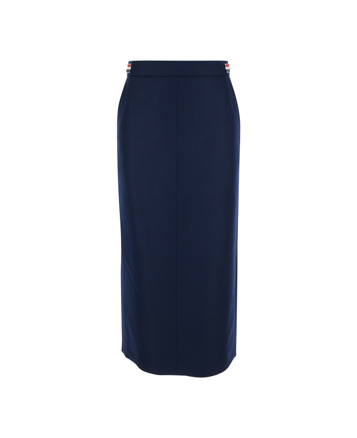 Thom Browne Calf Legth Side Tab Skirt In Solid Wool Twill - Blu