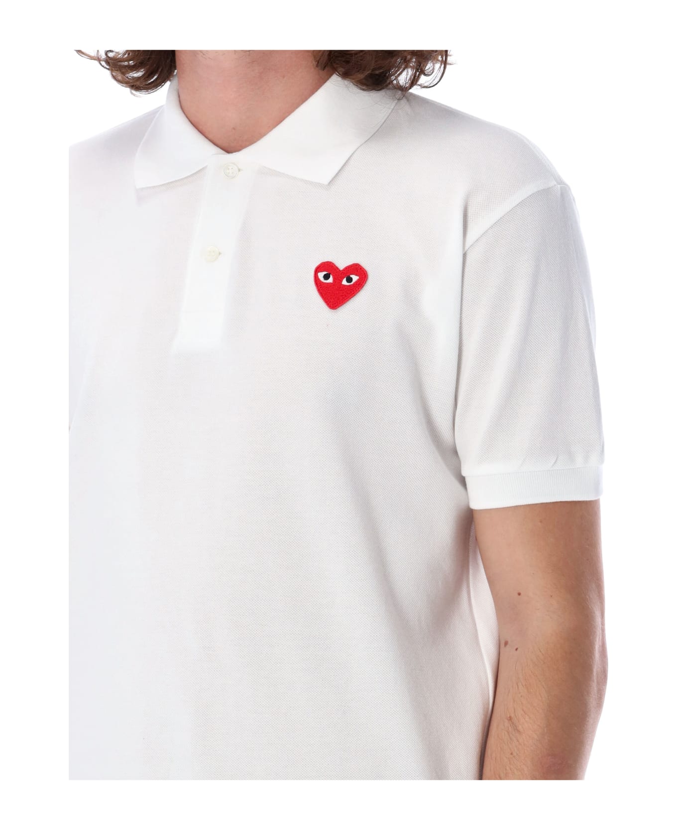 Comme des Garçons Play Red Heart Patch Polo Shirt - WHITE ポロシャツ