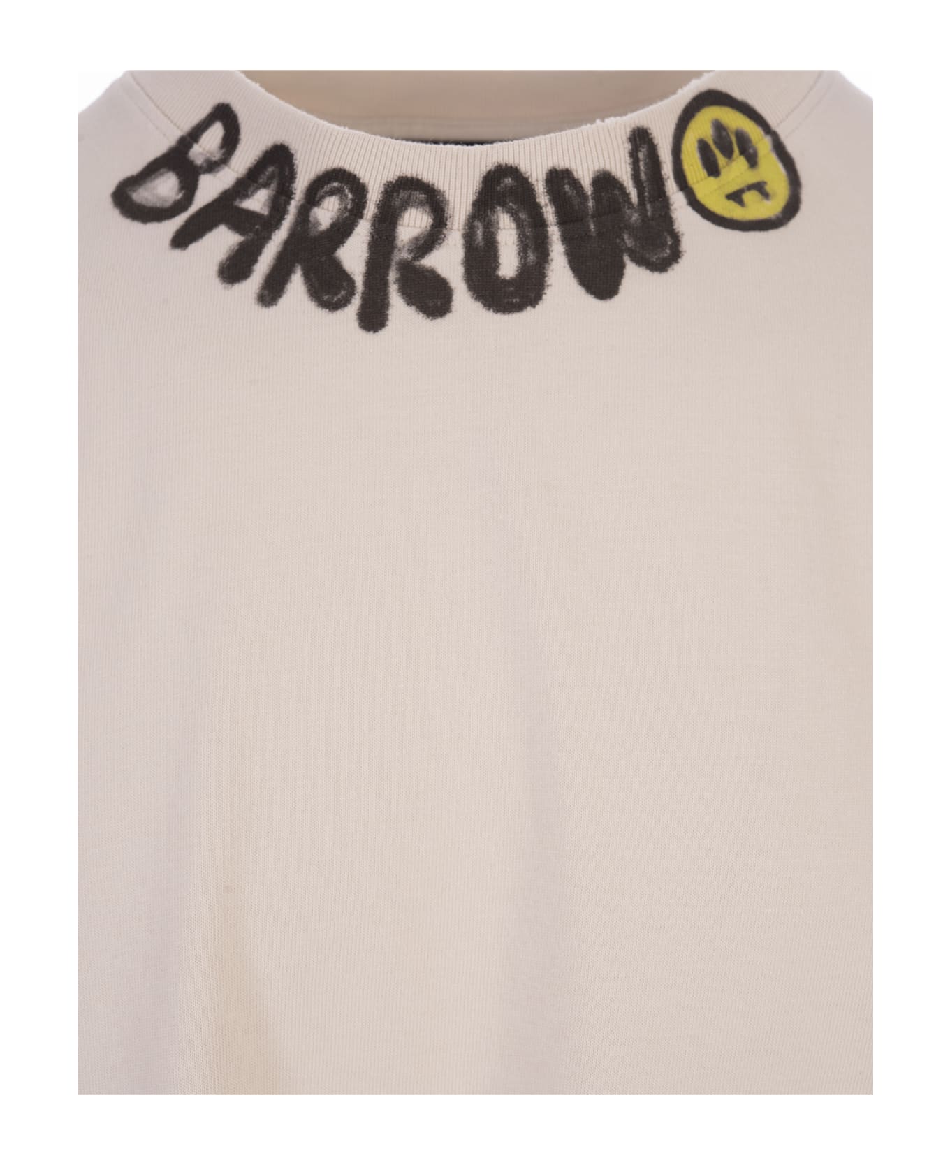 Barrow Dove T-shirt With Logo On Neck - Bianco
