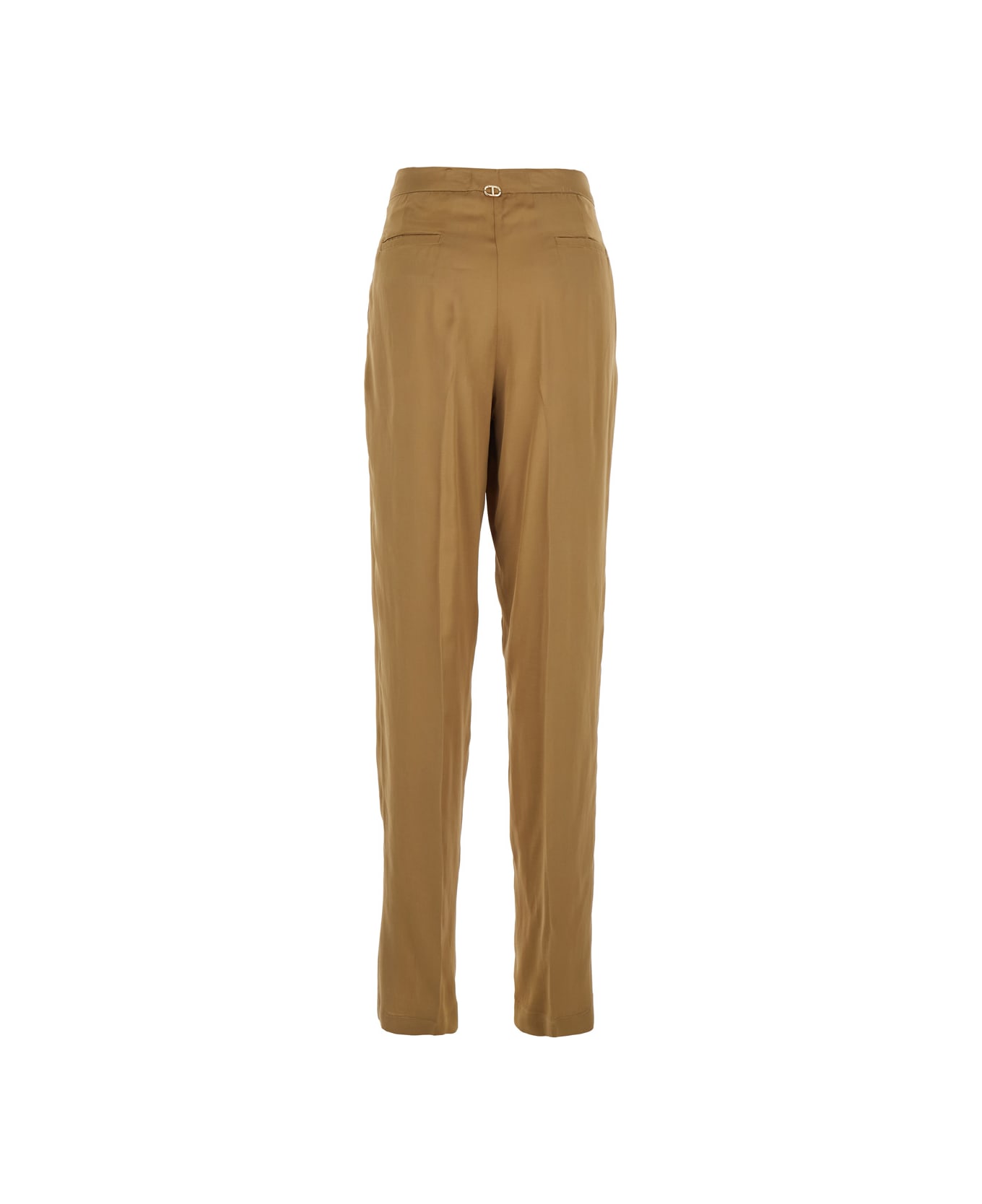 TwinSet Beige Pants With Pences And Logo Plaque On The Rear In Viscose Blend Woman - Beige