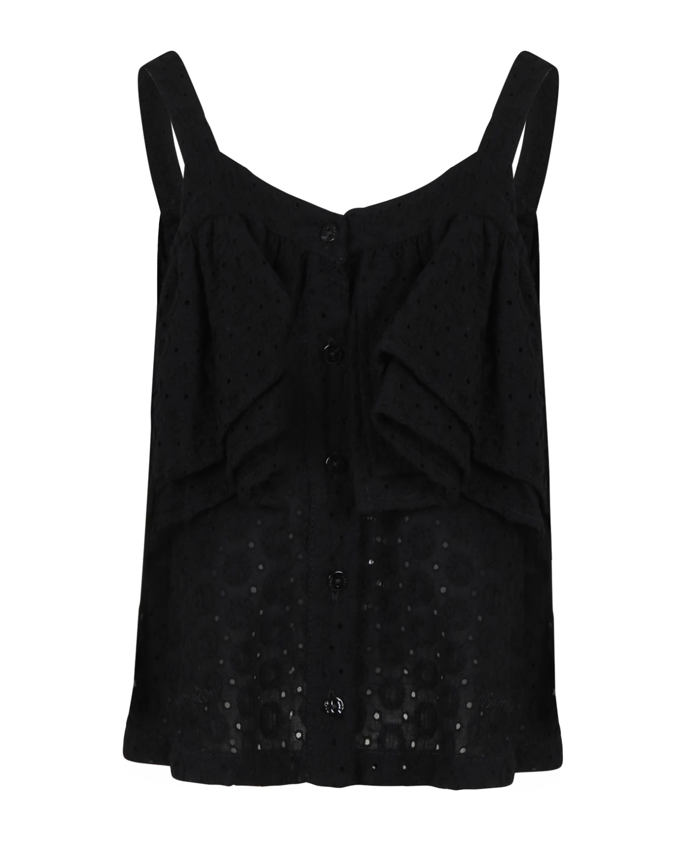 MSGM Black Top For Girl With Broderie Anglaise - Black