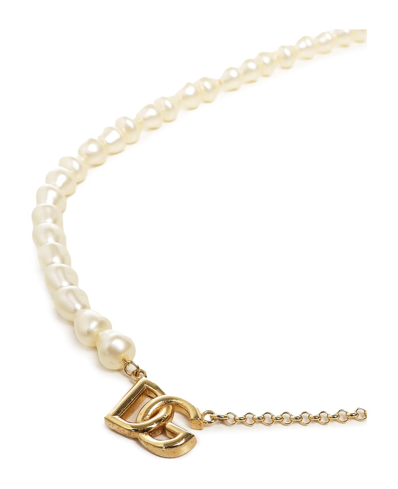 Dolce 
Gabbana Chain Necklace With Pearls And Logo - Golden