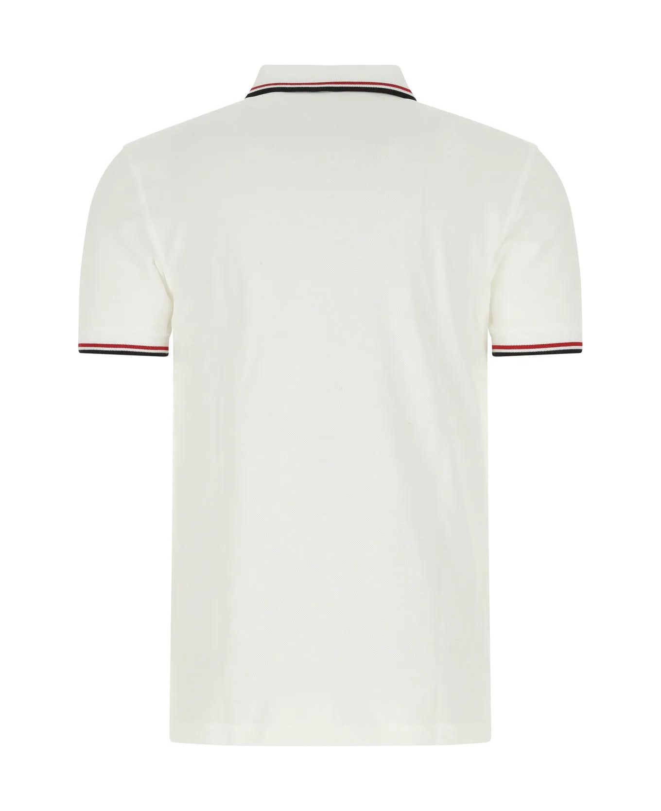 Fred Perry White Piquet Polo Shirt - Wht/brt Red/nvy