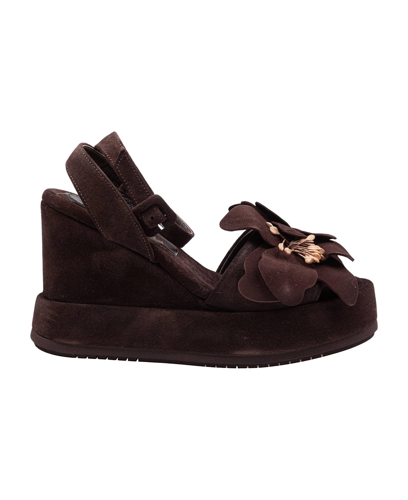 Paloma Barceló Paloma Barcelo Rita Sandal In Suede With Flowers Applied - Brown