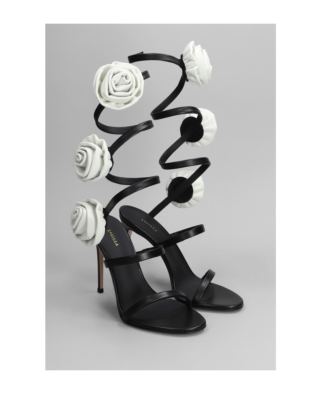 Le Silla Rose Sandals In Black Leather - black