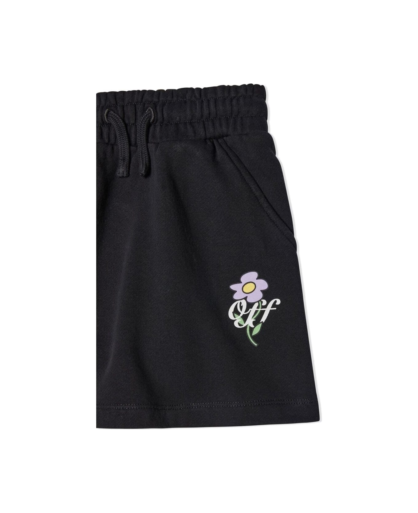 Off-White Black Miniskirt With Elasticated Waistband And Logo In Cotton Girl - Black