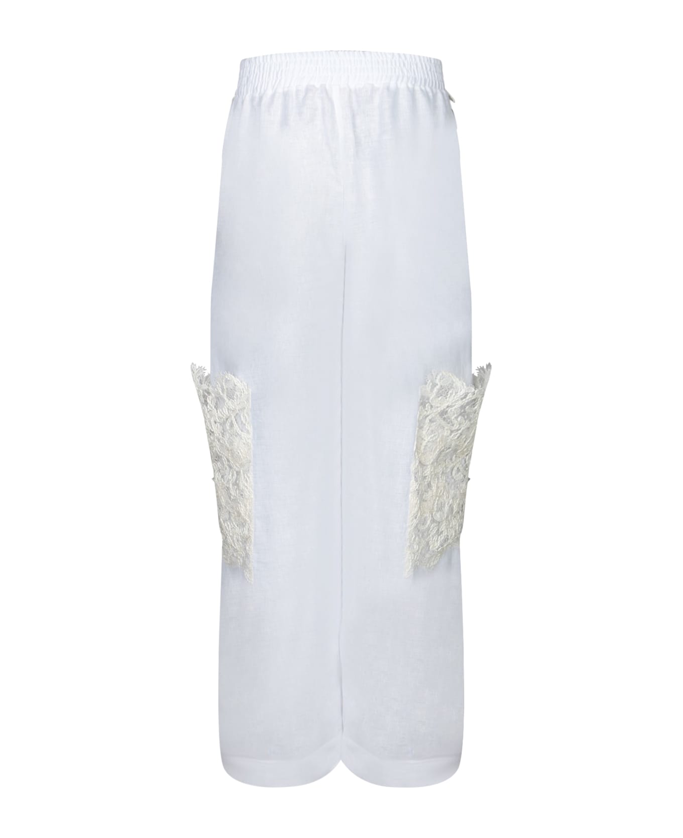 Ermanno Scervino White Lace Linen Cargo Pants - White