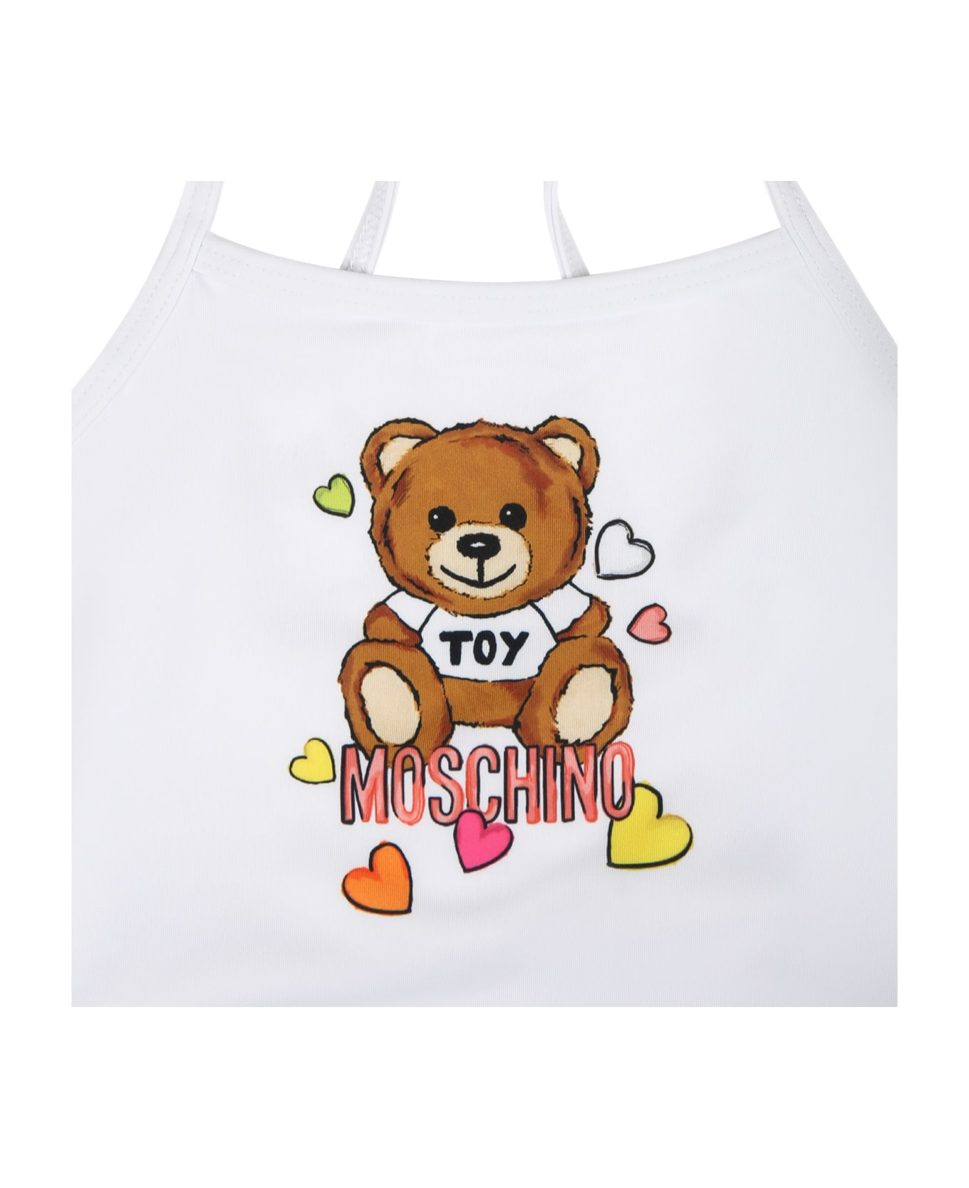 Moschino White Swimsuit For Baby Girl With Teddy Bear And Logo - White 水着