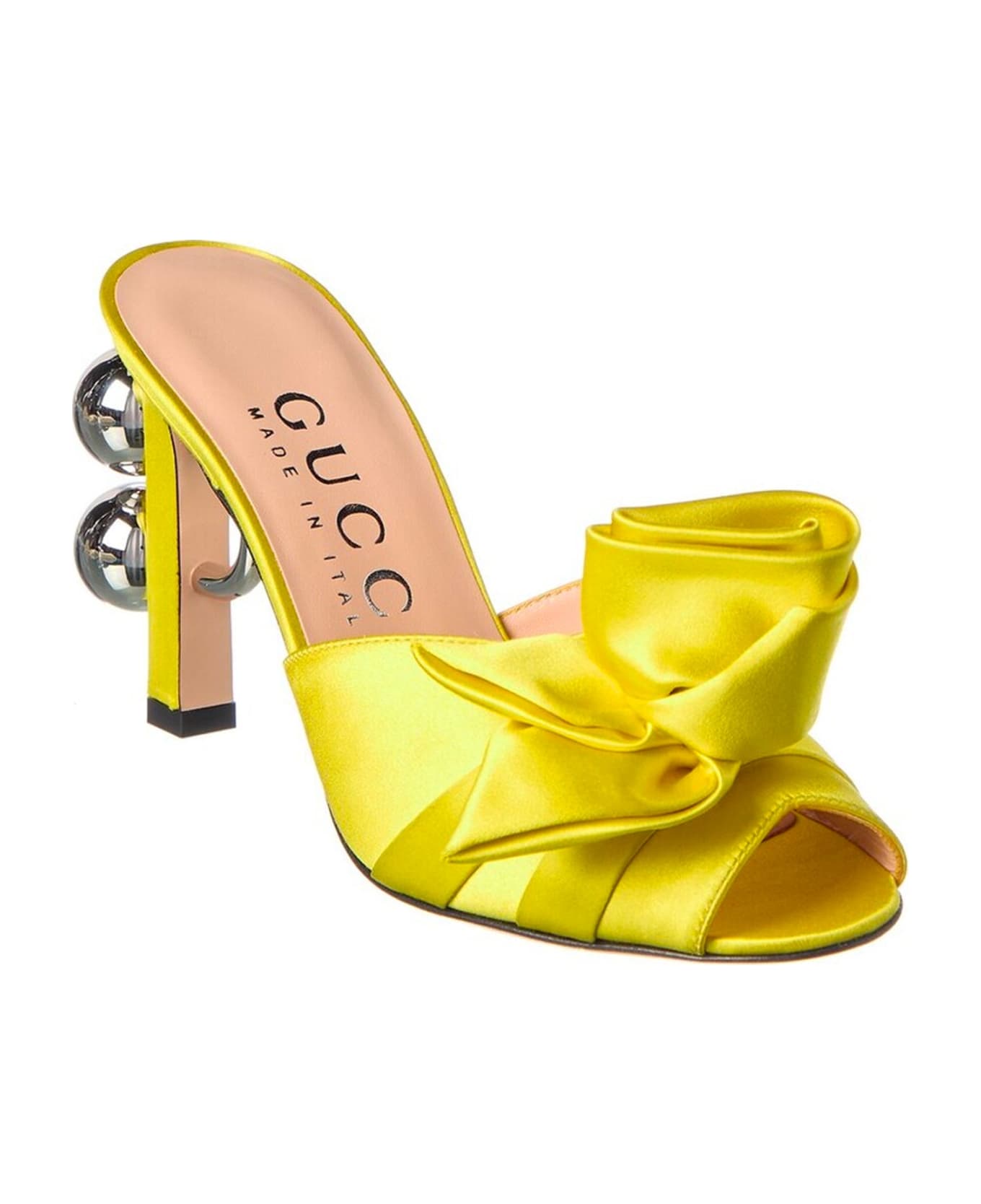 Gucci Shawana Embellished Satin Mules - Yellow