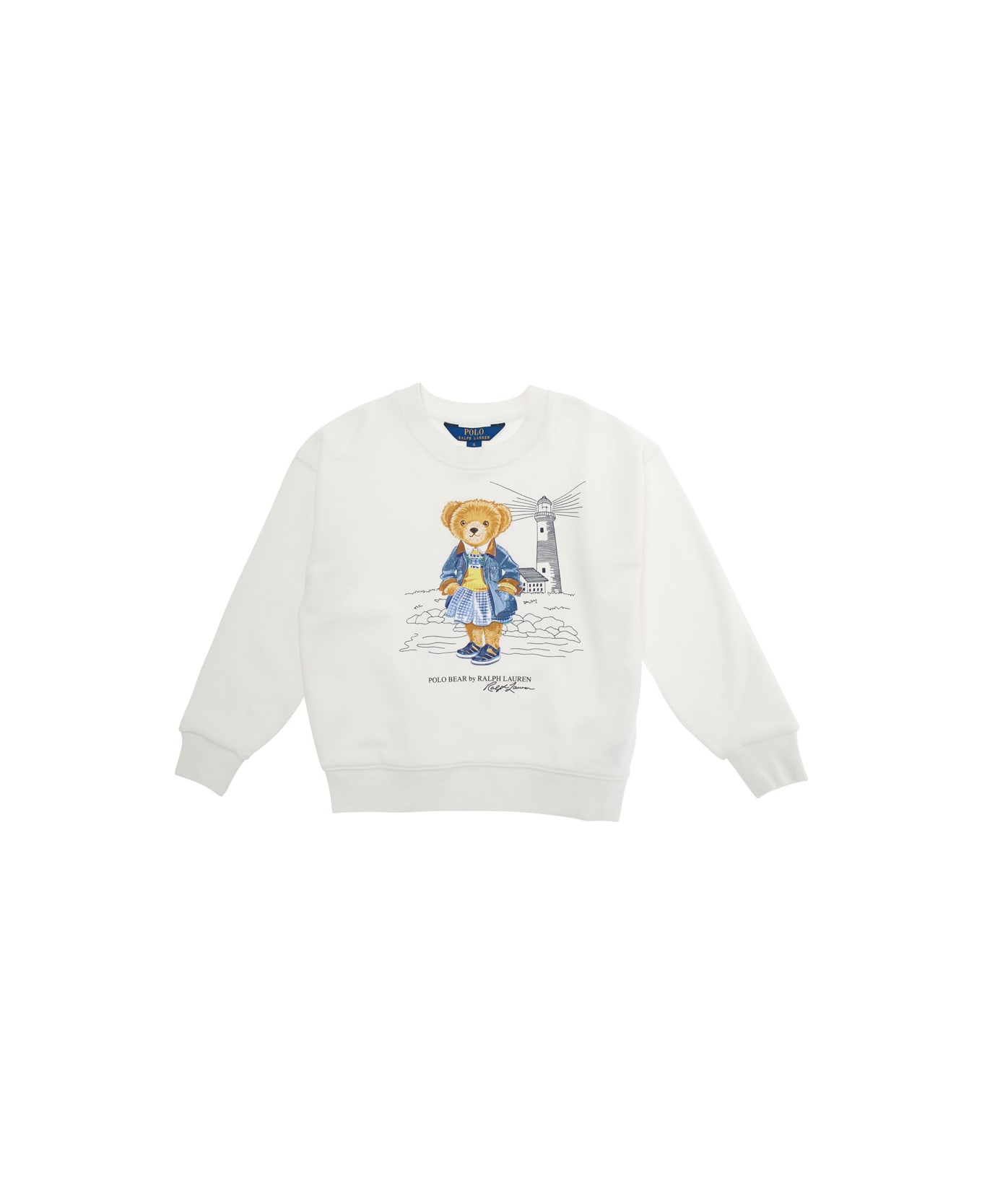 Polo Ralph Lauren White Sweatshirt With Maxi Logo Print On The Front And Logo Lettering On The Front In Cotton Blend Girl - White