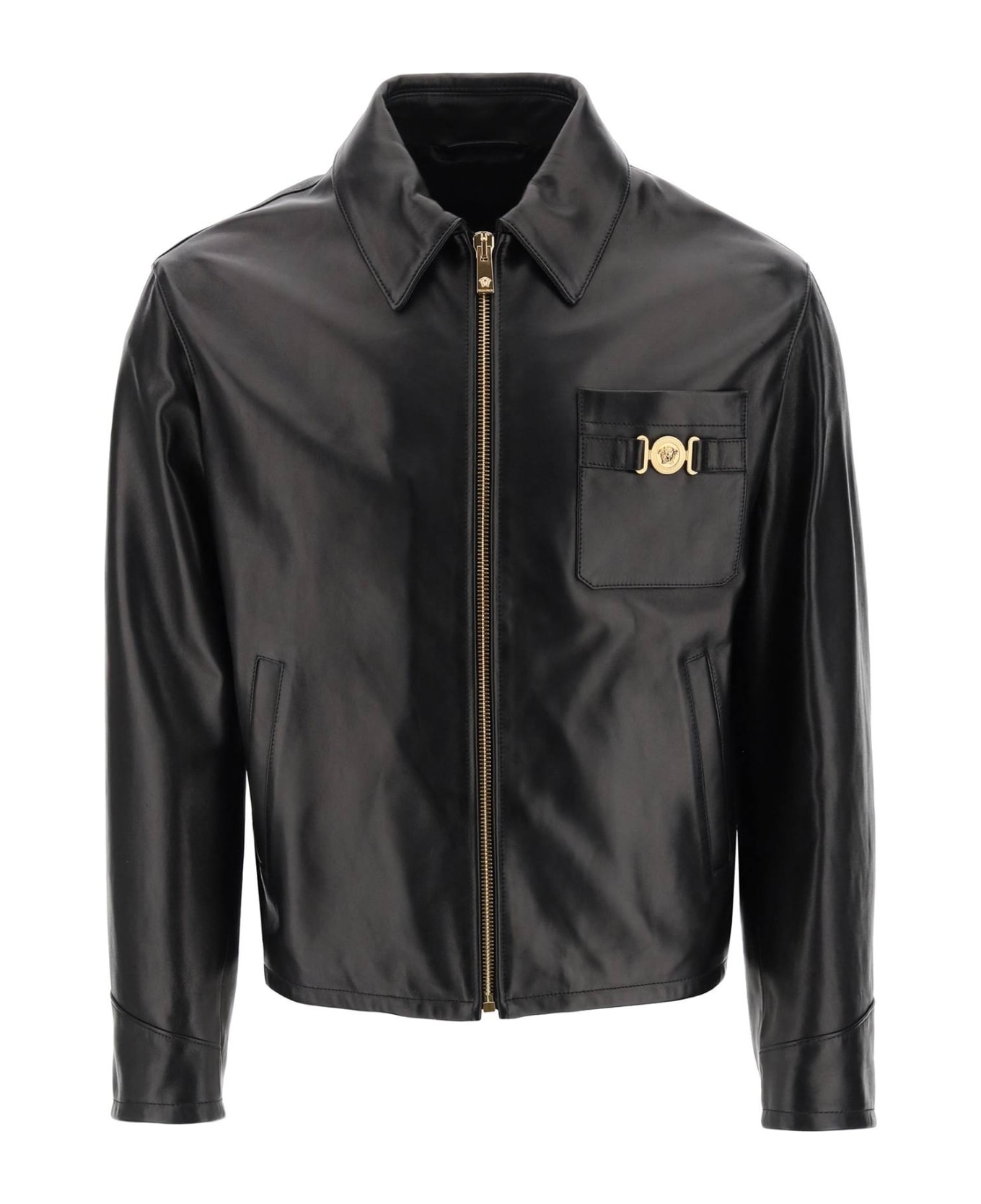 Versace Leather Blouse Jacket - BLACK (Black) レザージャケット