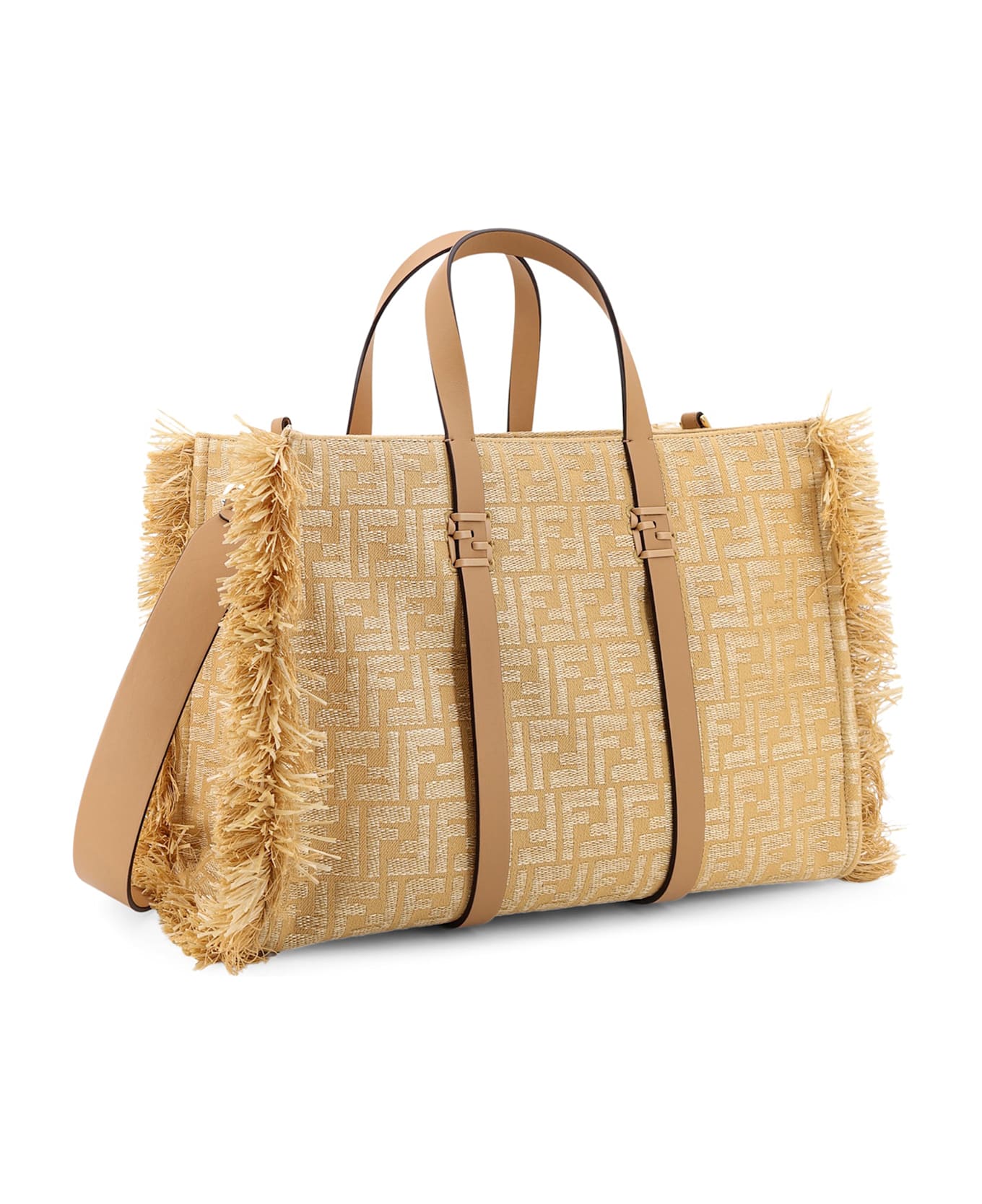 Fendi Summer Tote Rafia Shoulder Bag With All-over Ff Logo - NATUR+MIELE SC+OS