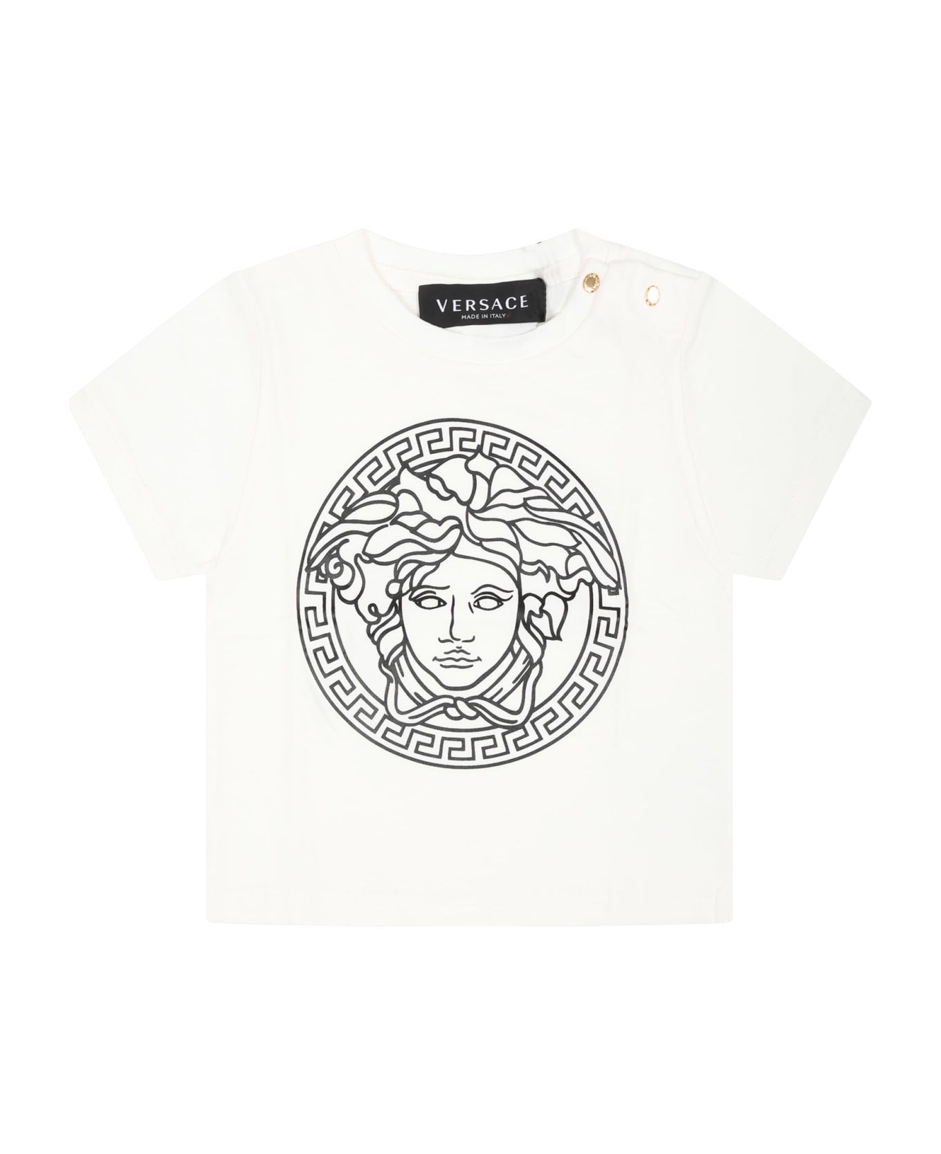 Versace White T-shirt For Babykids With Medusa Print - White Tシャツ＆ポロシャツ