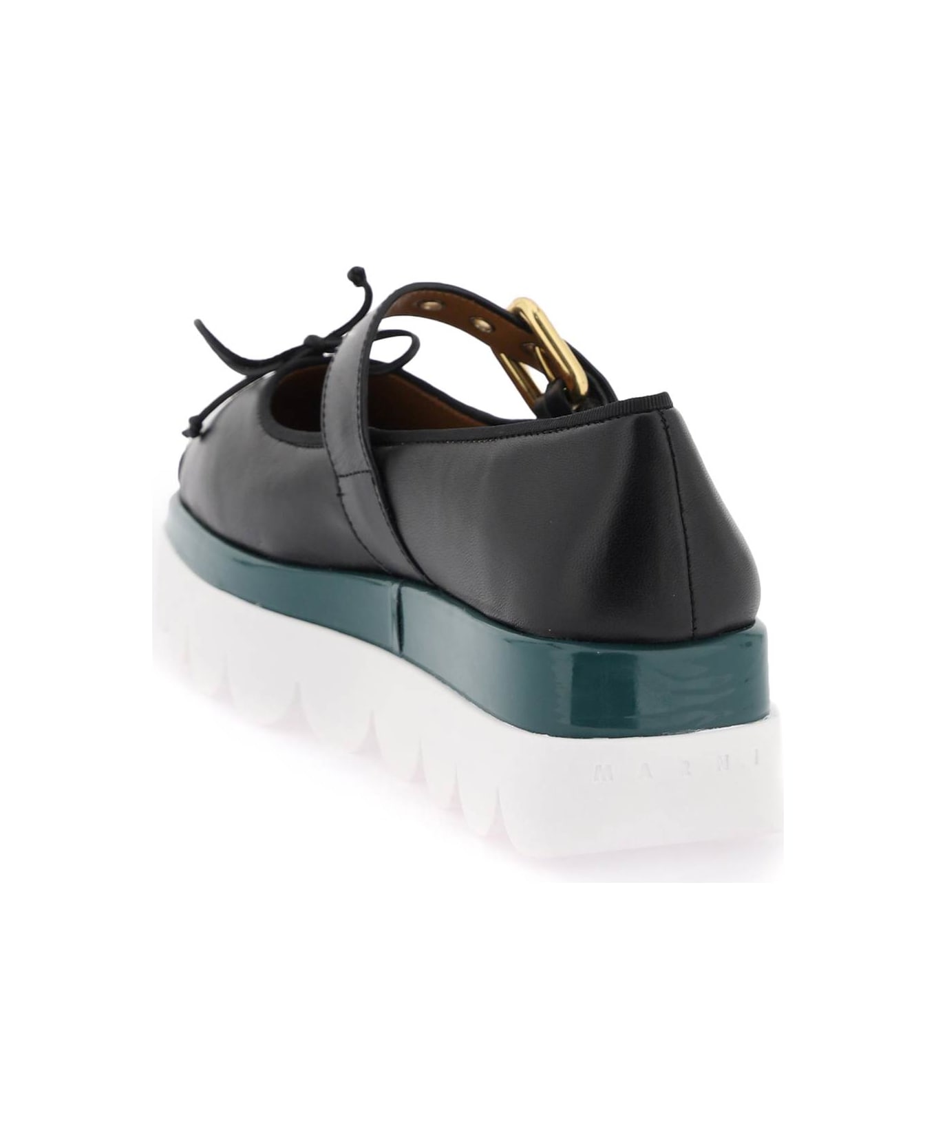 Marni Nappa Leather Mary Jane With Notched Sole - Black レースアップシューズ