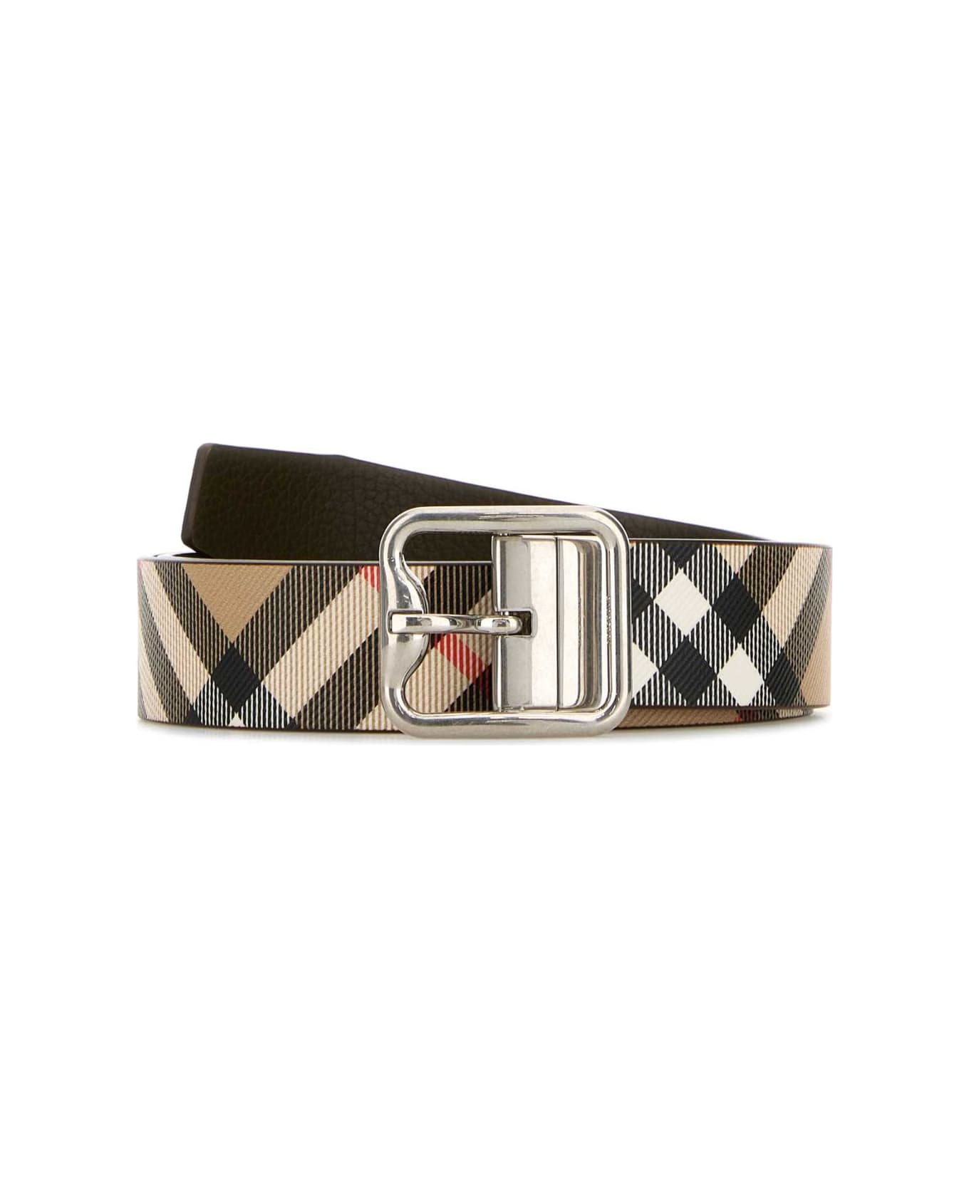 Burberry Reversible Checked B Buckle Belt - Sand/military/silver