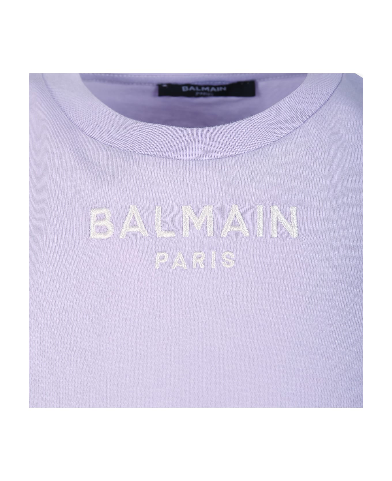 Balmain Purple Crop T-shirt For Girl With Logo - Violet