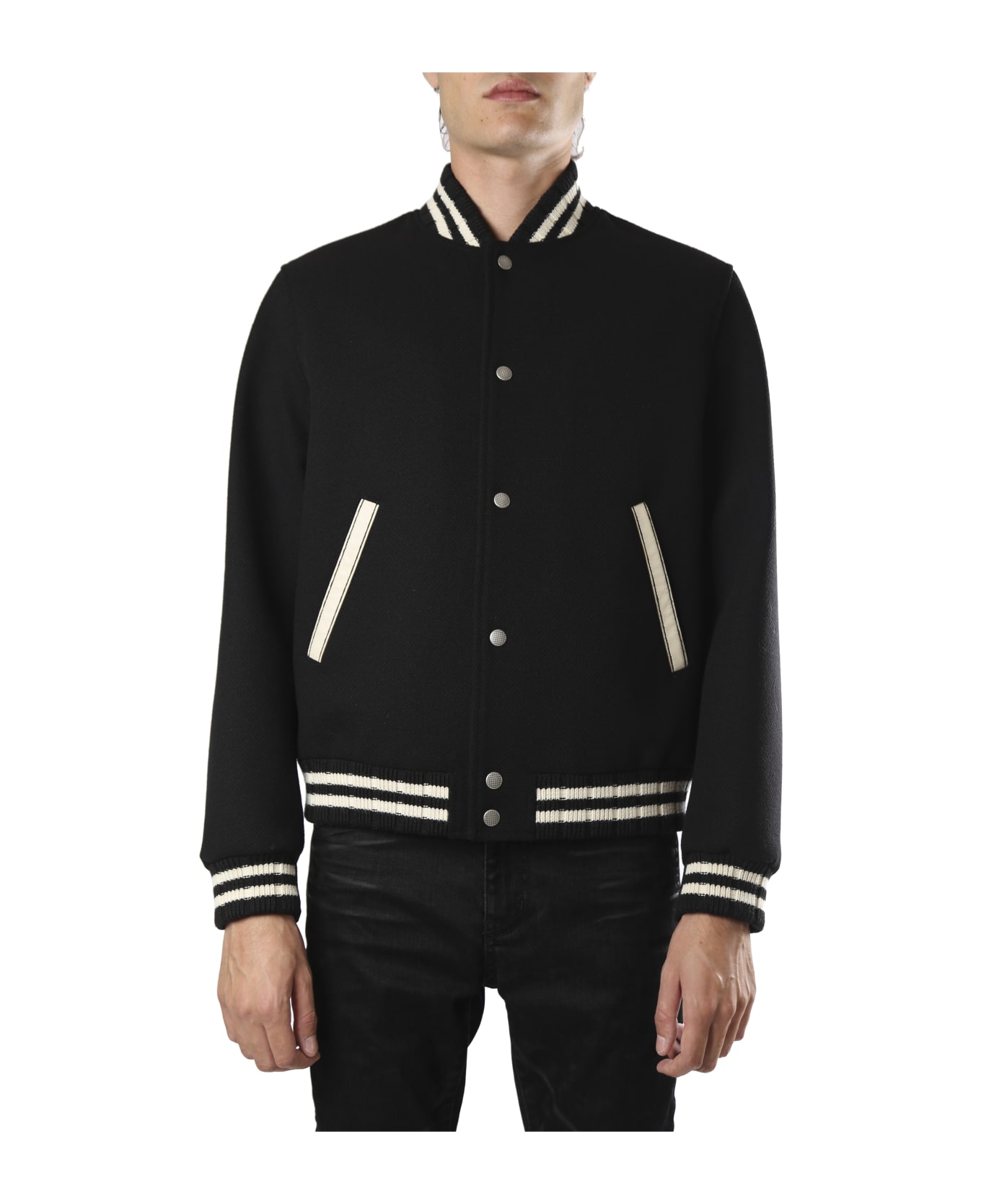 Saint Laurent Teddy Jacket In Wool - BLACK